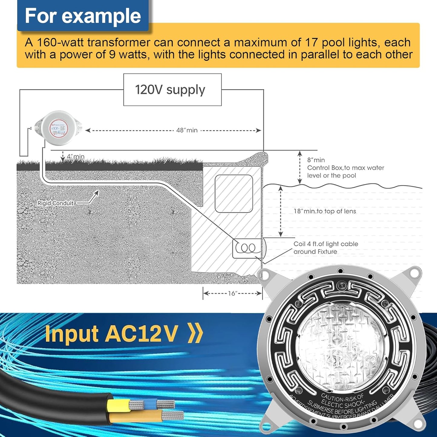 Pool Lights for Inground Pool, 6 Inch LED RGBW Color Changing Inground Pool and Spa Light, IP68 Waterproof Pool Lights for Above Ground Pools, 12V