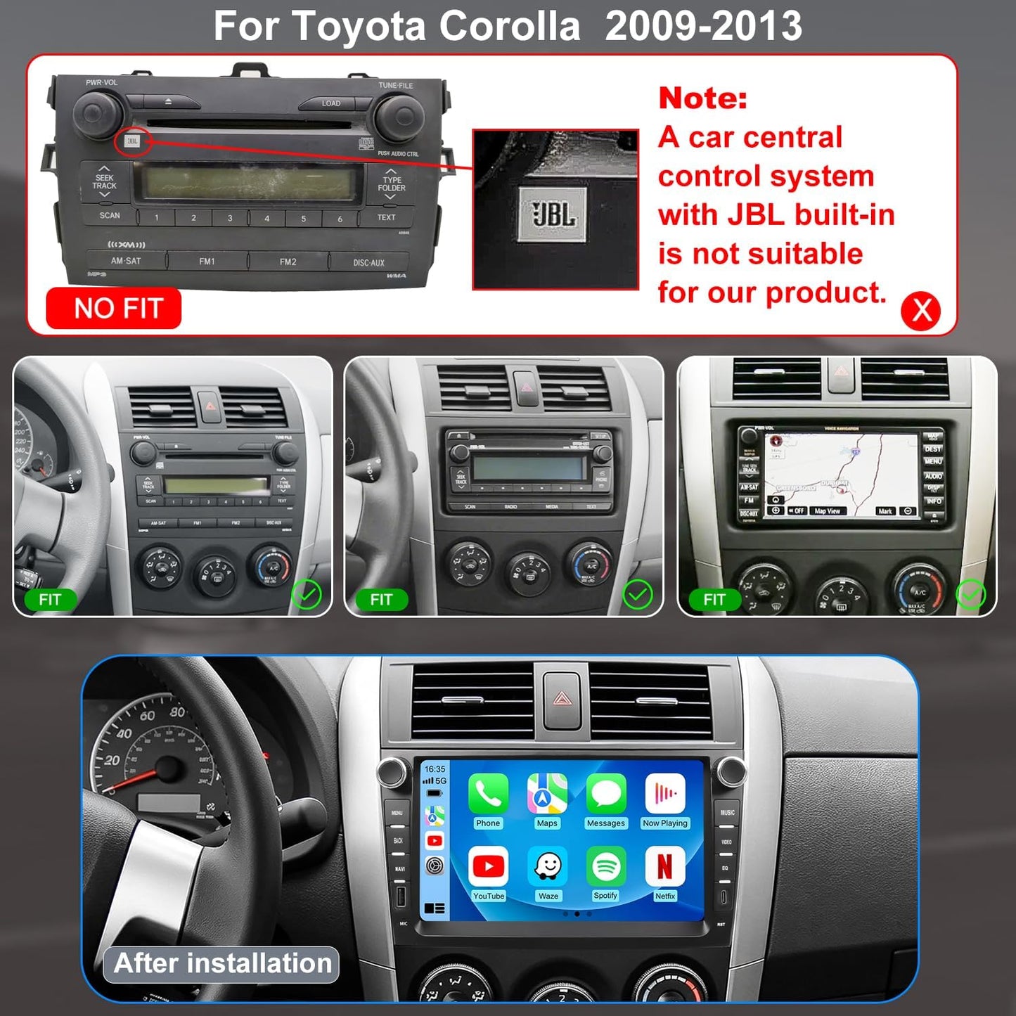 Upgrade Android Car Radio Stereo for Toyota Corolla 2009 2010 2011 2012 2013, 8 Inch Touch Screen Head Unit with Wireless Carplay Android Auto GPS Navigation FM Bluetooth 5G WiFi SWC HD Backup Camera