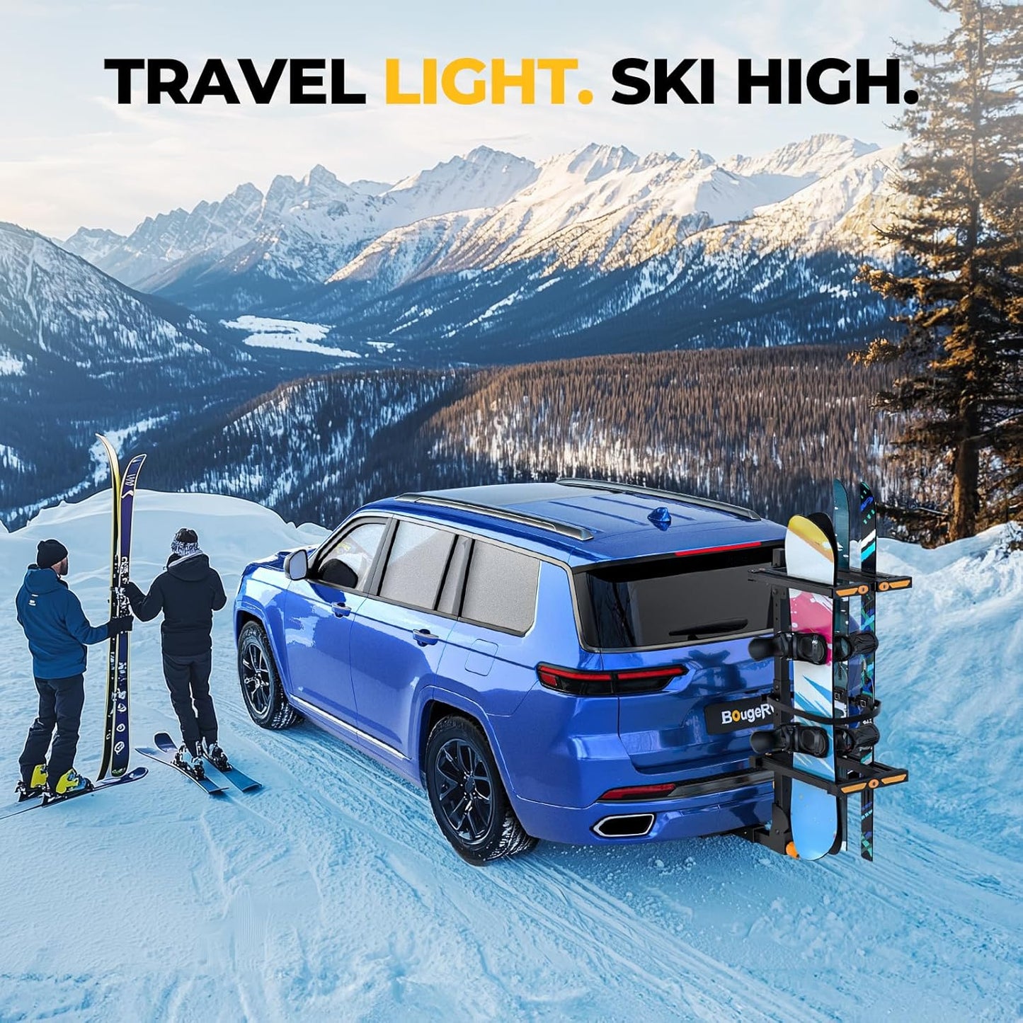 Hitch Ski Snowboard Rack with Security Lock Folding and Tilting for Trunk Access Fit for 2' Receiver, Max Load 6 Pairs of skis or 4 Snowboards