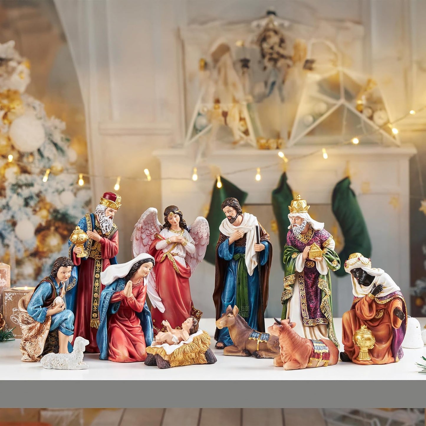 GIFTONE Nativity Sets for Christmas Indoor 9.8 Inch Tall Set of 13 Pieces Nativity Scene Tabletop Resin Decorations Home Holiday Decor Religious