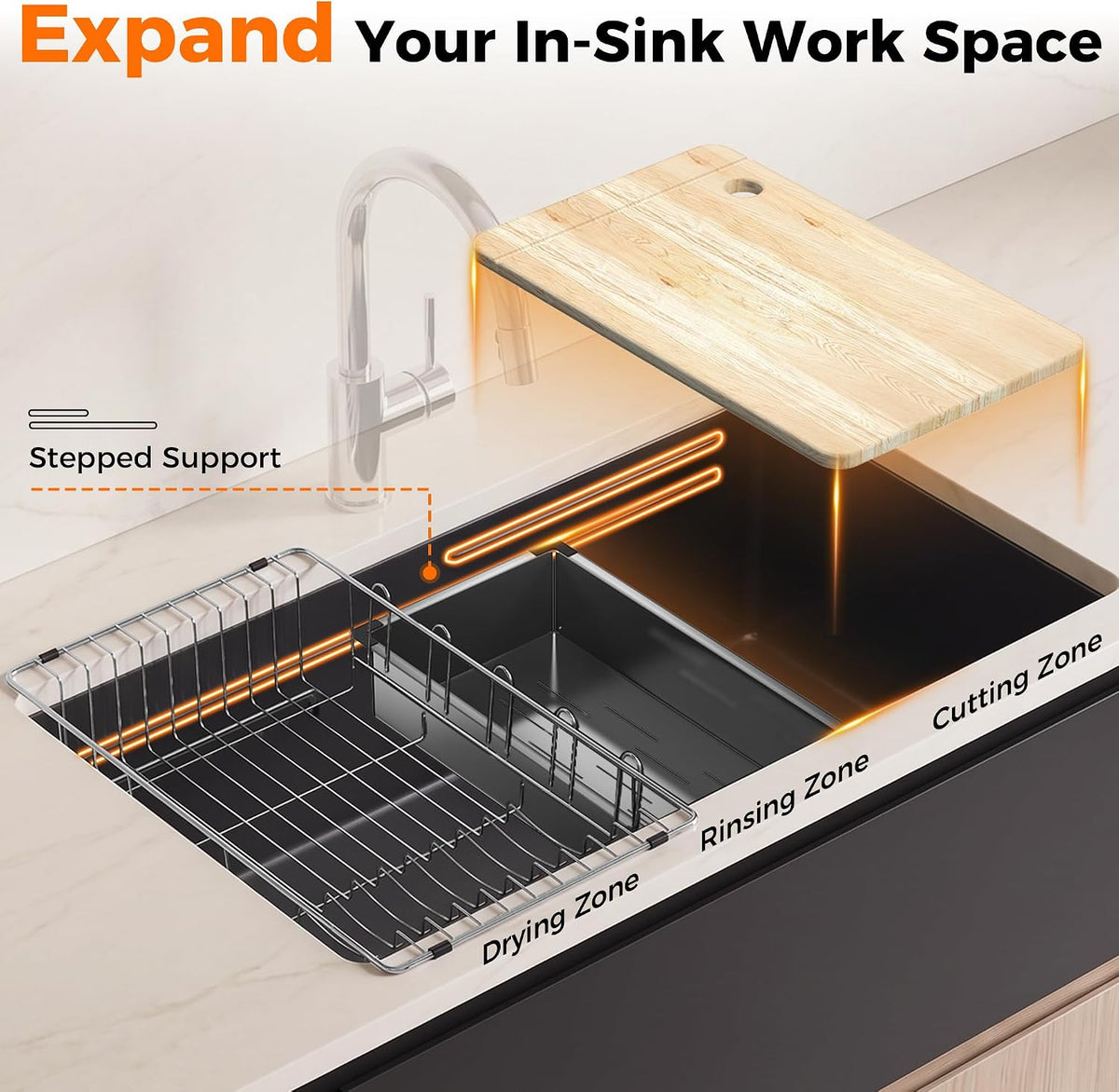CAMMOO 32X19 Undermount Black Kitchen Sink, 304 Stainless Steel Sink ‎Gunmetal Black 32x19 Inch