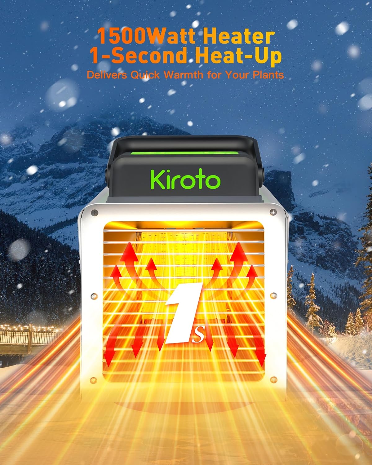 Kiroto 1500w Greenhouse Heater,with APP Remote Control, Portable Outdoor Winter Heater With Thermostat For Plants Vegetables Flowers,Smart Electric Safe Heater for Green house,Grow Tents,Garage
