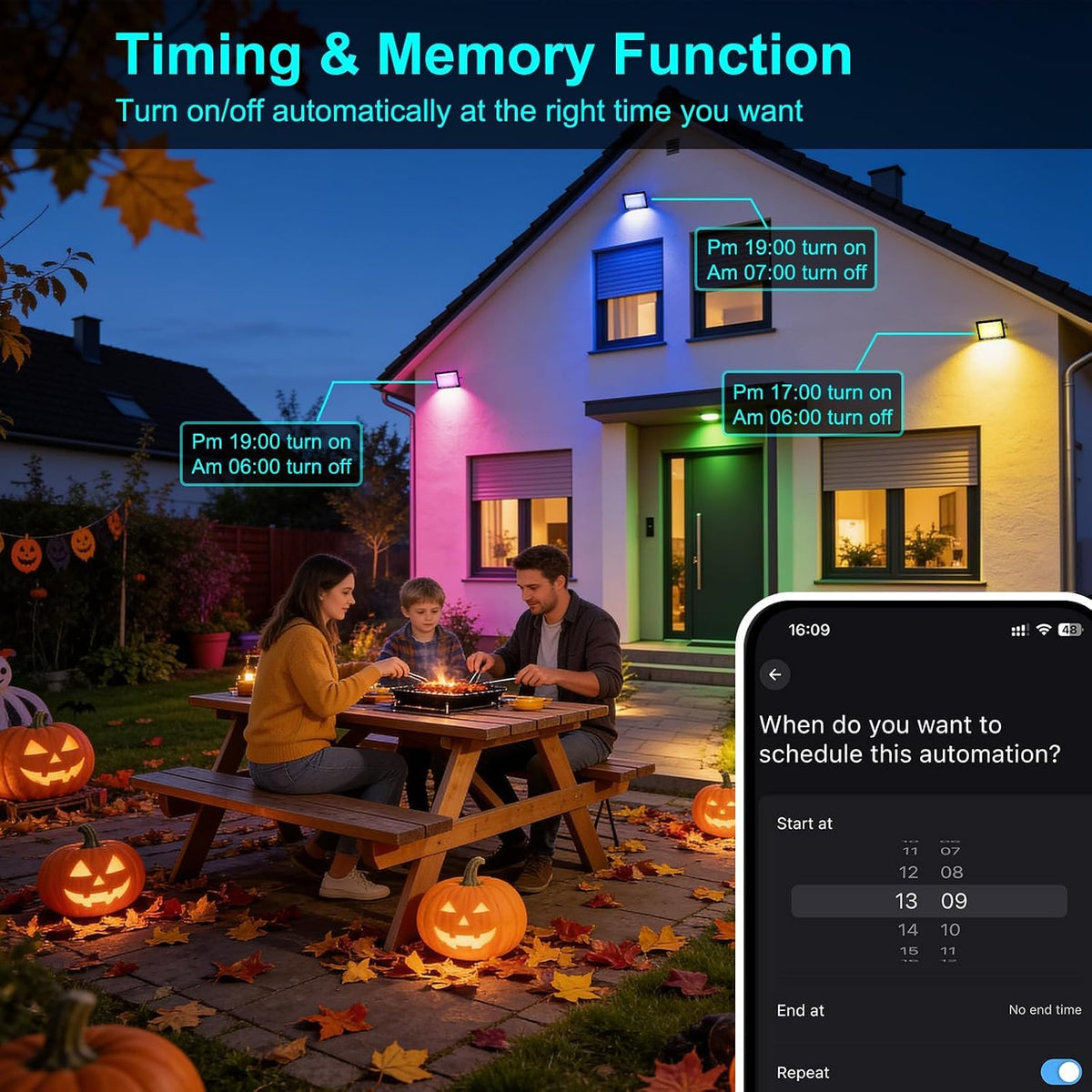 RGB LED Flood Light Outdoor 2000W Equivalent, 200W RGBCW Smart Floodlights with APP & Remote Control, 16 Million Color Changing, Timing, DIY Scenes, IP66 Waterproof Landscape Light (2 Pack)