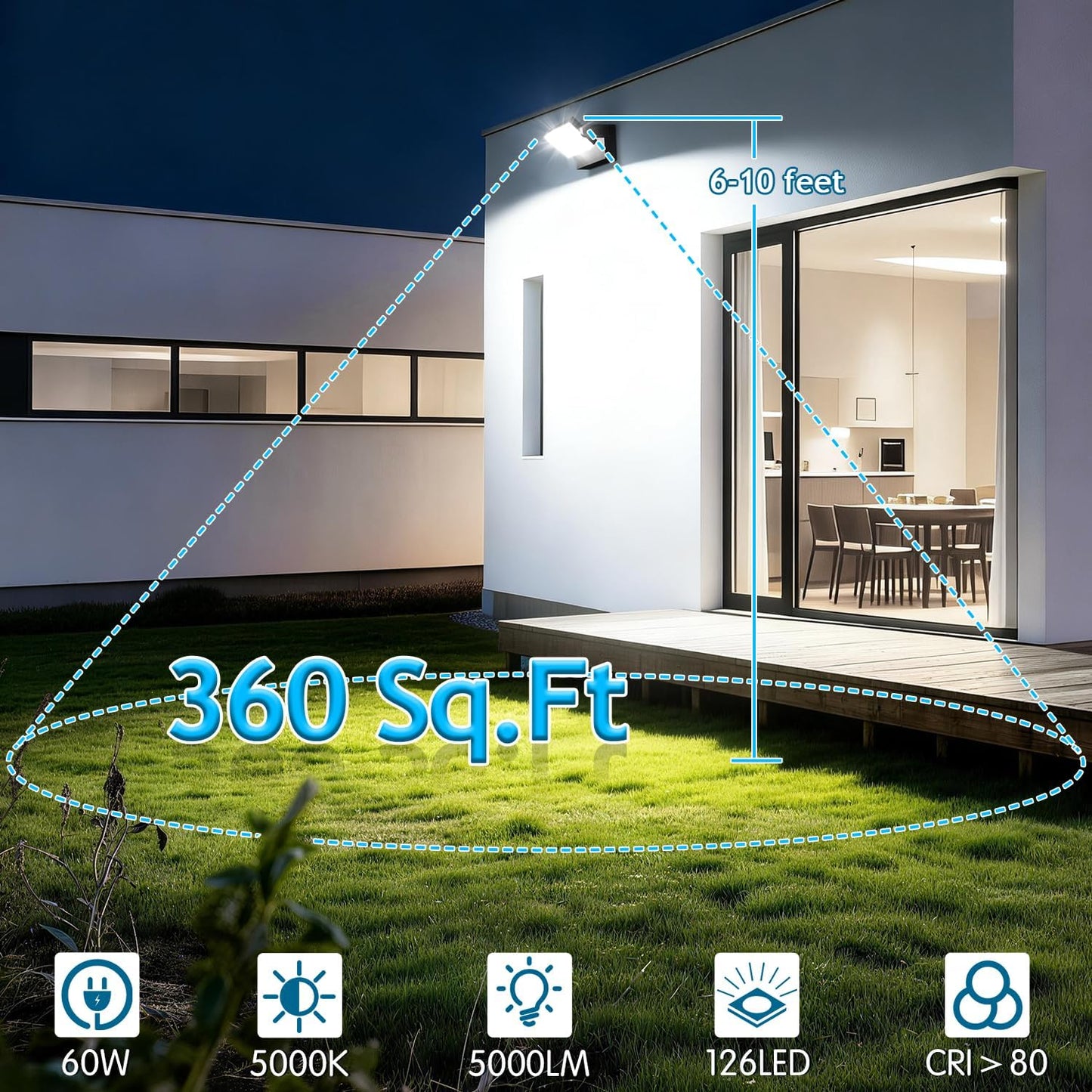 60W LED Outdoor Wall Lights 360° Rotatable LED Flood Lights Modern Commercial Security 5000K IP65 Waterporof Wall Mounted Light for Garage Yard Porch 4 Pack