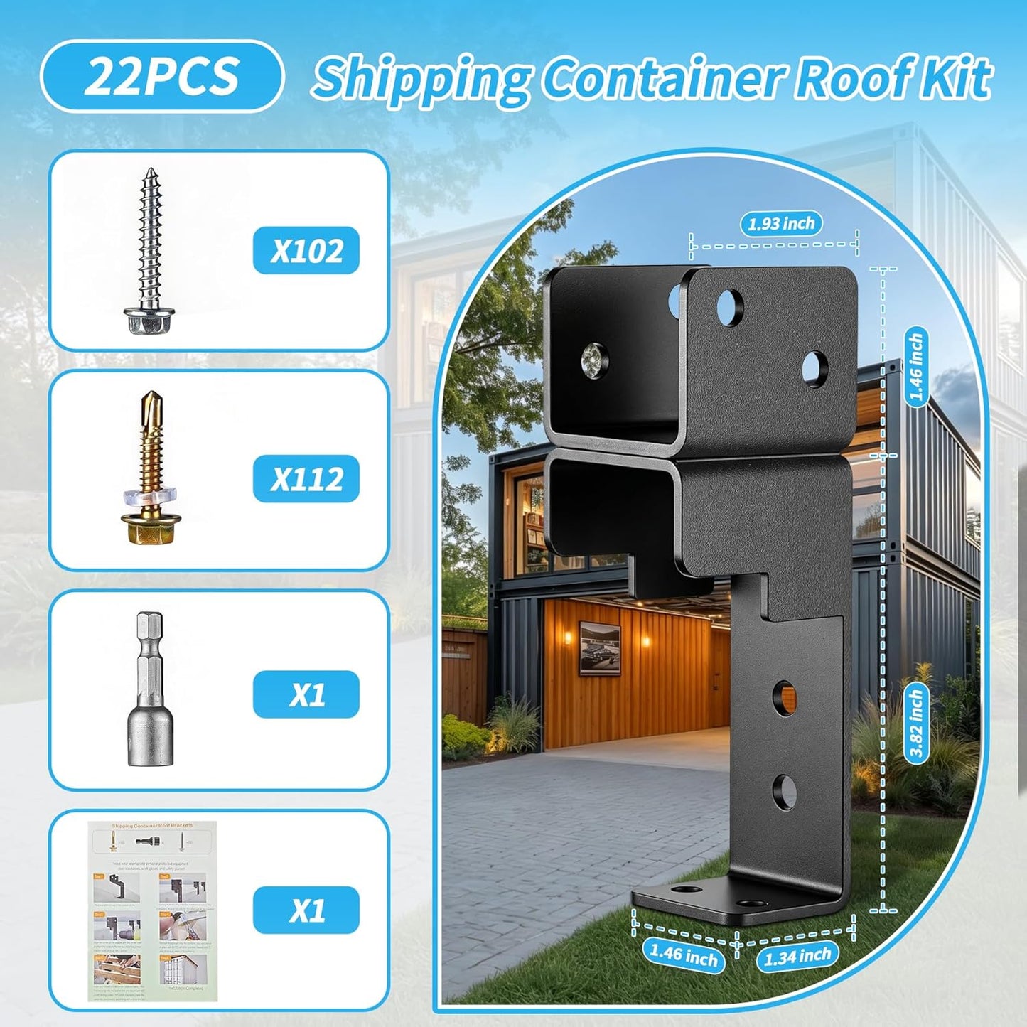 22PCS Shipping Container Truss Brackets, Shipping Container Roof Brackets Fits 20 FT Containers, Fits 2x4/2x6 Lumber, for Container Canopy Shelter, DIY Tiny Home, Bar & Living Space Conversion