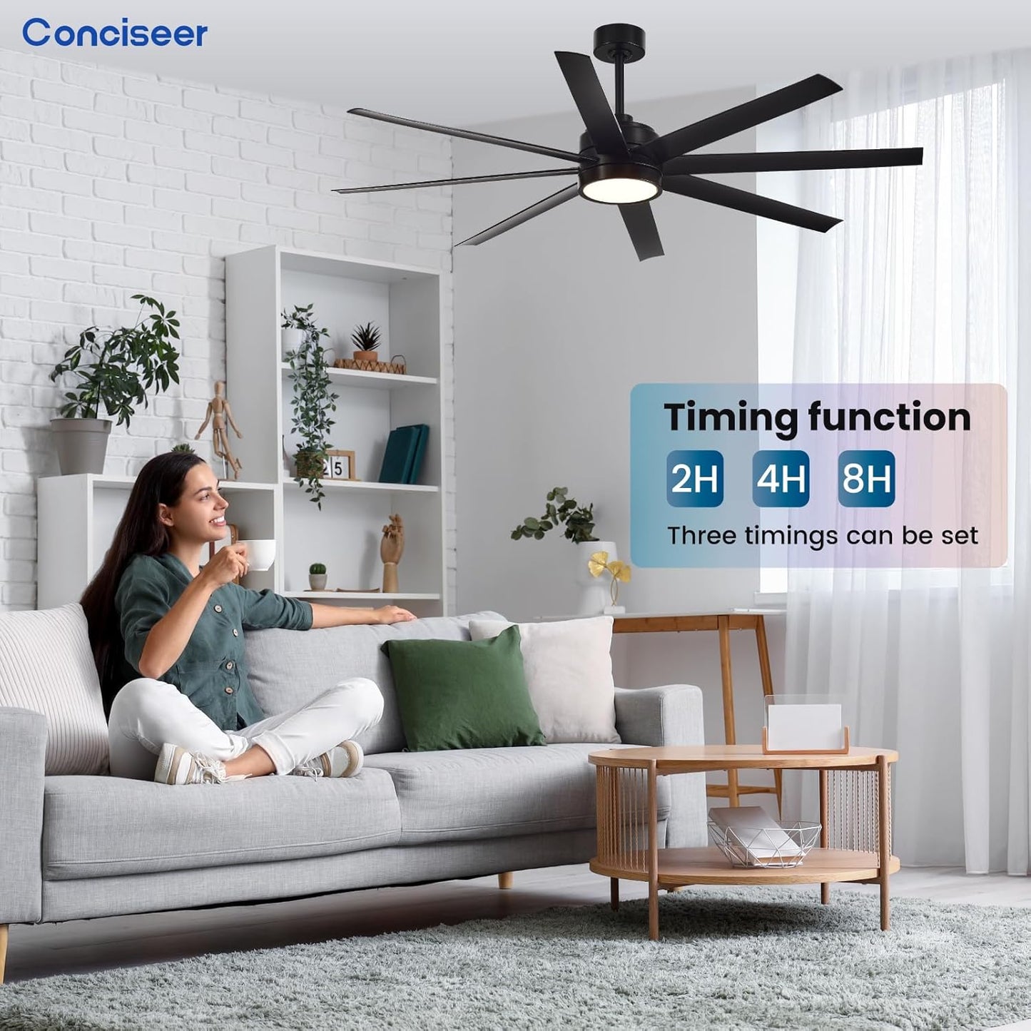 Conciseer Morden Ceiling Fans with Lights,65 Inch Ceiling Fans with Remote for Bedroom Living Room Kitchen, 8 Blades 6 Speed Reversible Quiet DC