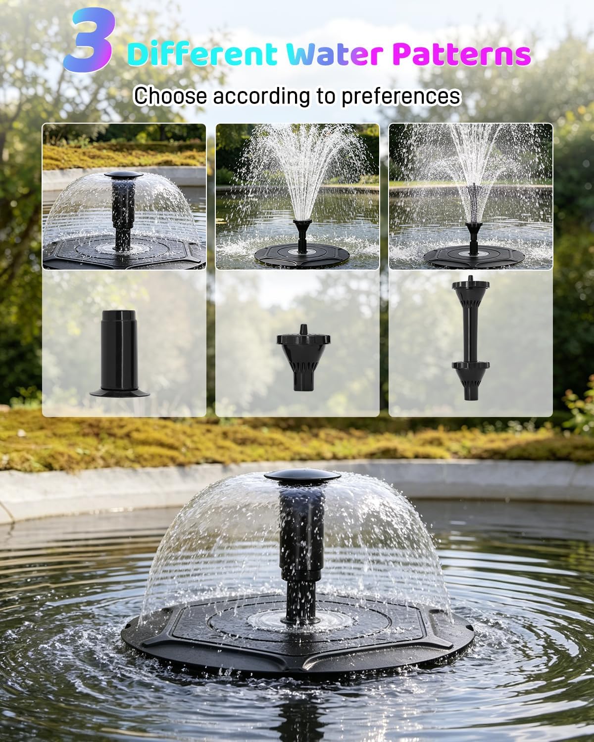 Pond Fountain Aerator with RGB Lights, Floating Pond Fountain Pump with 33FT Power Cord and 3 Nozzles, 792 GPH 45W High-Performance Pump Build in, Suitable for Outdoor Ponds, Garden, Fish Tanks