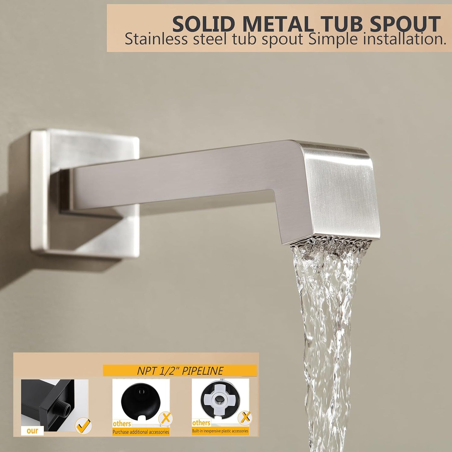 Tub and Shower Faucet Set Dual Shower Heads with Handheld Spray Combo and Tub Spout