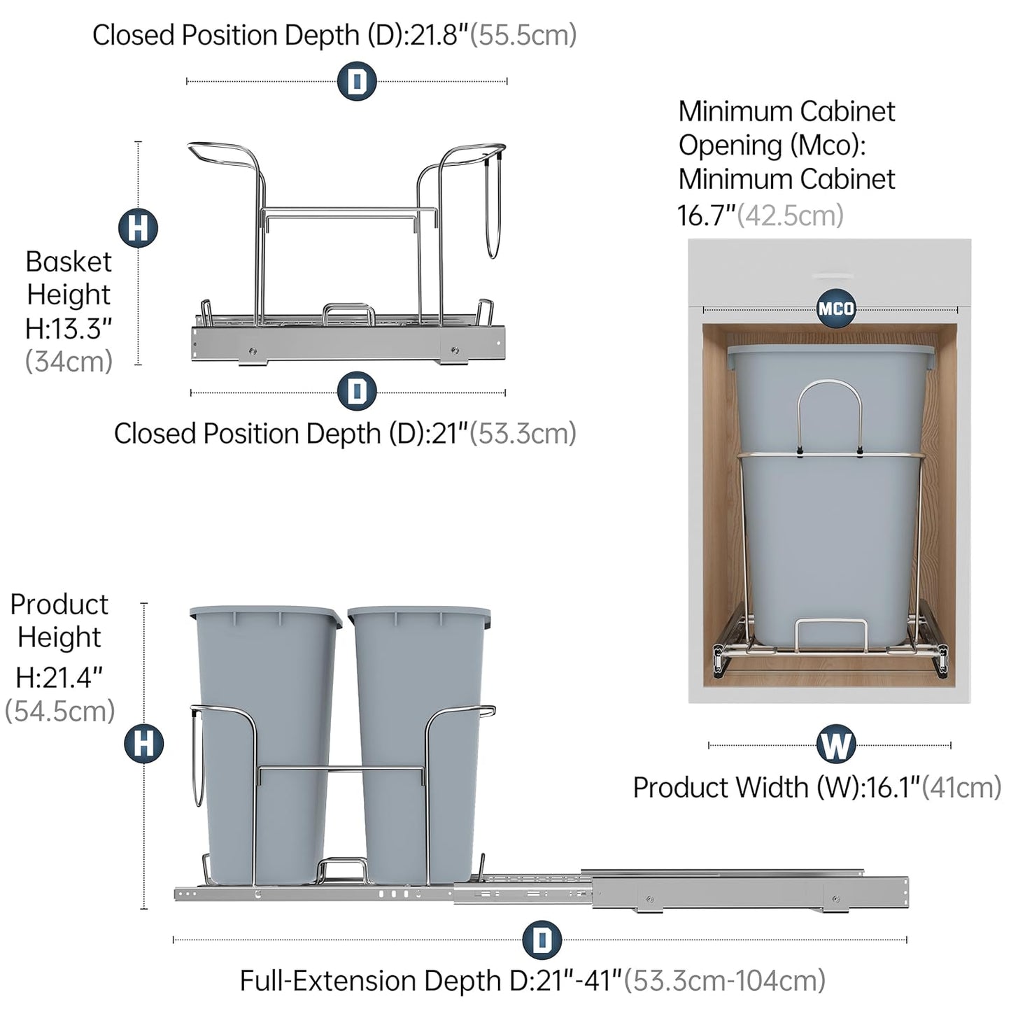 JOWBOOW Double Trash Can Cabinet Pull Out, 2 x 37Qt (18.5 Gallon) Soft Close Pull Out Trash Can Under Cabinet Garbage Can Slide Out with Flexible