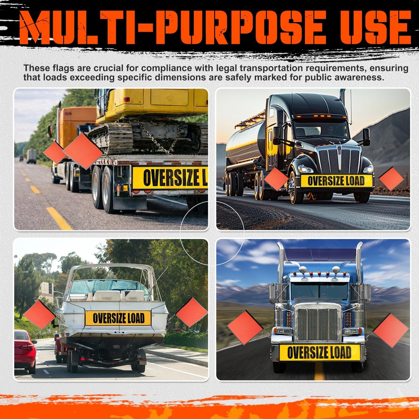 Oversize Load Warning Kit - DOT Compliant Flags & Wide Load Signs for Trucks, Reflective Red Safety Flag with Steel Pole