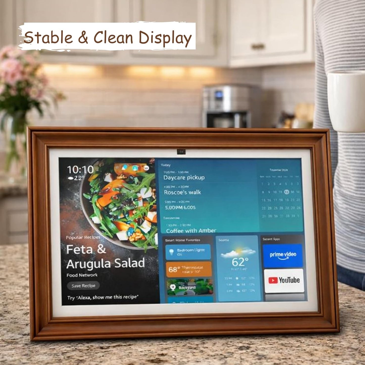 DICHA Decorative Wood Frame for Echo Show 15 (Gen 2,2024 Release), Wall & Tabletop Display with Built-in Stand