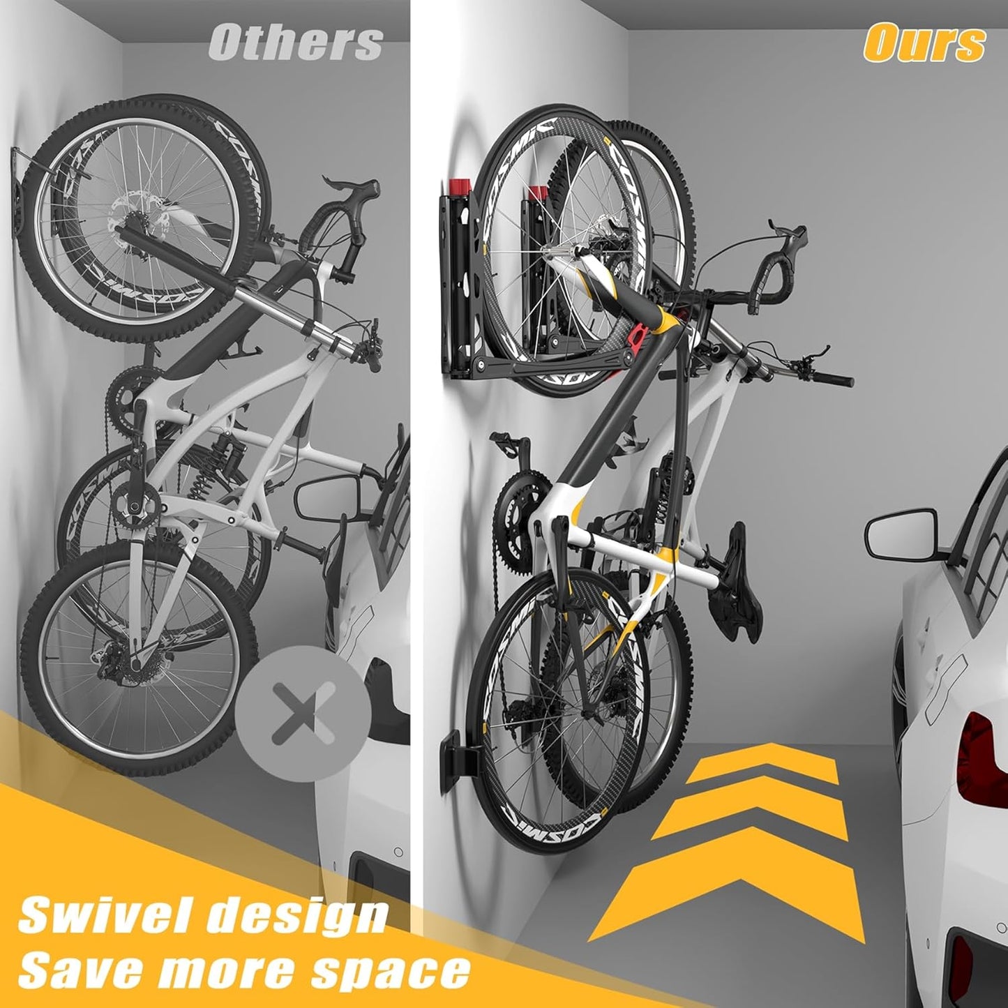 TORACK BIKEPAL No Lifting Swivel Bike Racks, Space Saving Wall Mounted Bike Holder for Garage, Vertical Bike Wall Hangers for Home Bike Storage