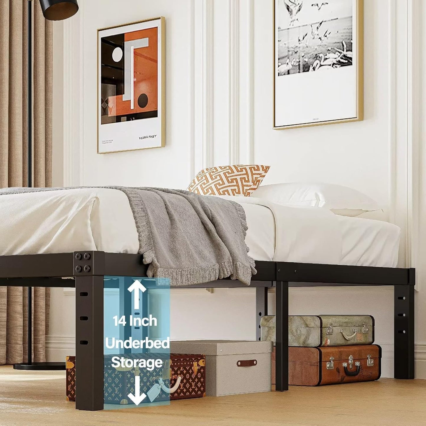 EZBeds King Size Bed Frame, 14 Inch High King Bed Frame, Heavy Duty Metal King Bed Frame No Box Spring Needed, Easy Assembly, Noise Free, Steel Slat