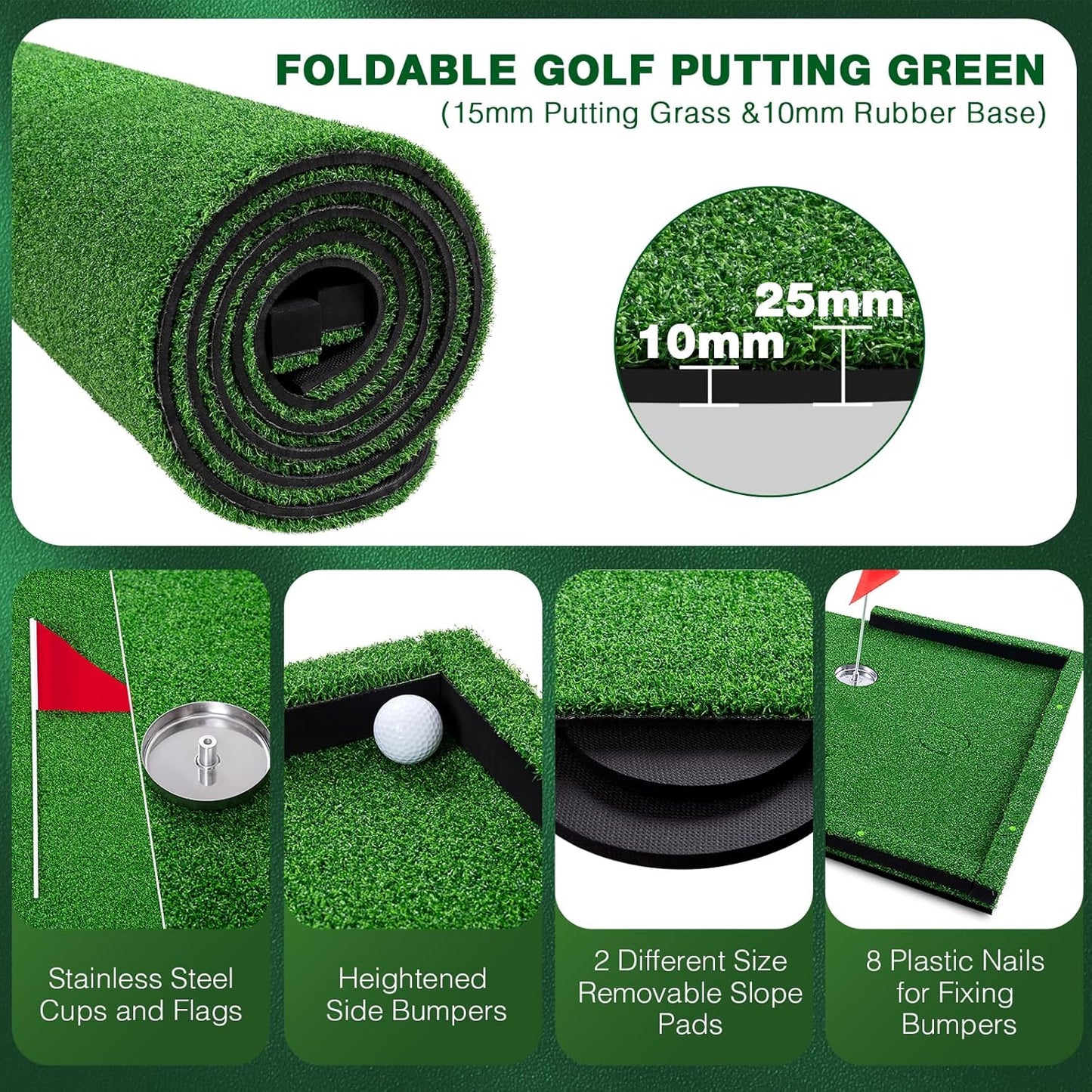 Golf Putting Green Mat Indoor, 3x10ft Thickening Outdoor Portable Golf Pong Game Set