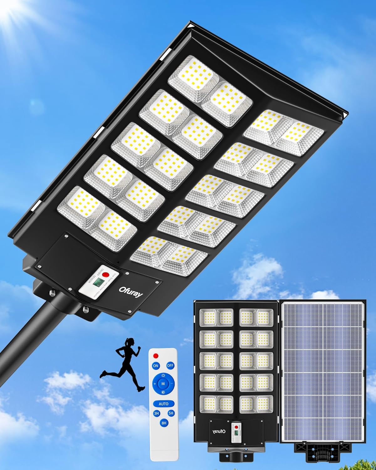 Ofuray 3200W Solar Street Lights Outdoor, 320800LM Solar Flood Parking Lot Lights for Outside Commercial Dusk to Dawn with Remote, 6500k Outdoor