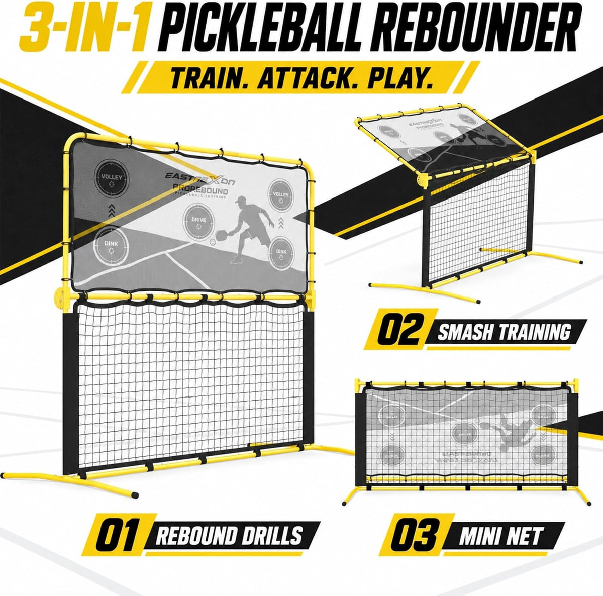 3-in-1 Pickleball Rebounder, Pickleball Trainer for Solo Practice 5.5x6 FT