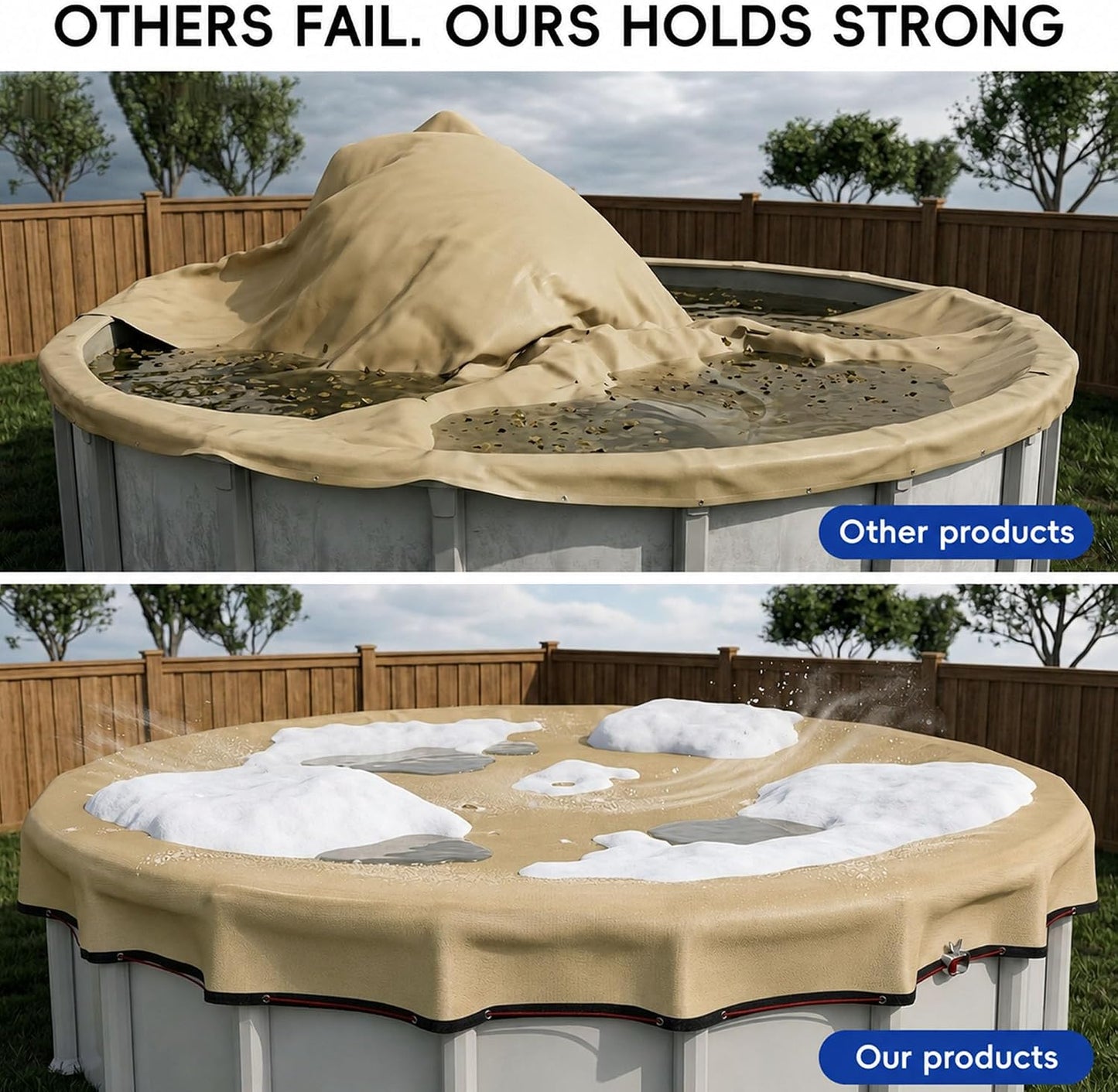 24ft Pool Covers for Above Ground Pools Beige 24 ft Round Winter Cover by PoolTrivo with Upgraded Winch | Heavy Duty 500D Oxford & 195gsm UV Resistant | Fits 24' Pools