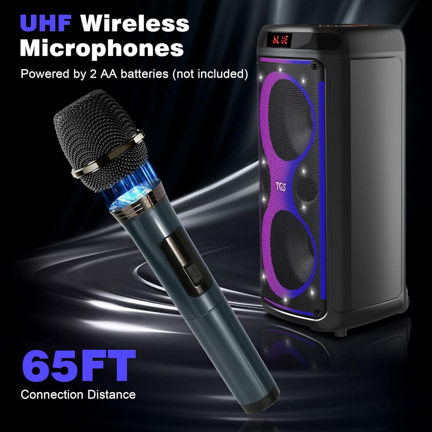 Karaoke Machine with 2 Wireless UHF Microphones, Dual 8&#34; Portable Bluetooth Speakers for Adults & Kids, PA System for Party with Disco LED