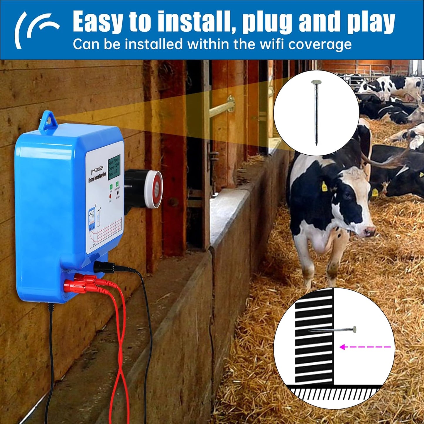 Smart Wi-Fi Electric Fence Charger 1.5-3 Joule Adjustable Energizer with Alarm Function for Mobile Devices and Remote Control - Ideal for Poultry,