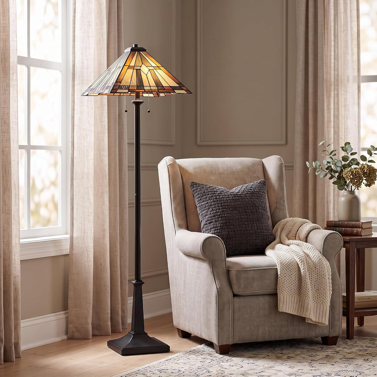 Quoizel Winchester 62" Matte Black Tiffany-Style Floor Lamp