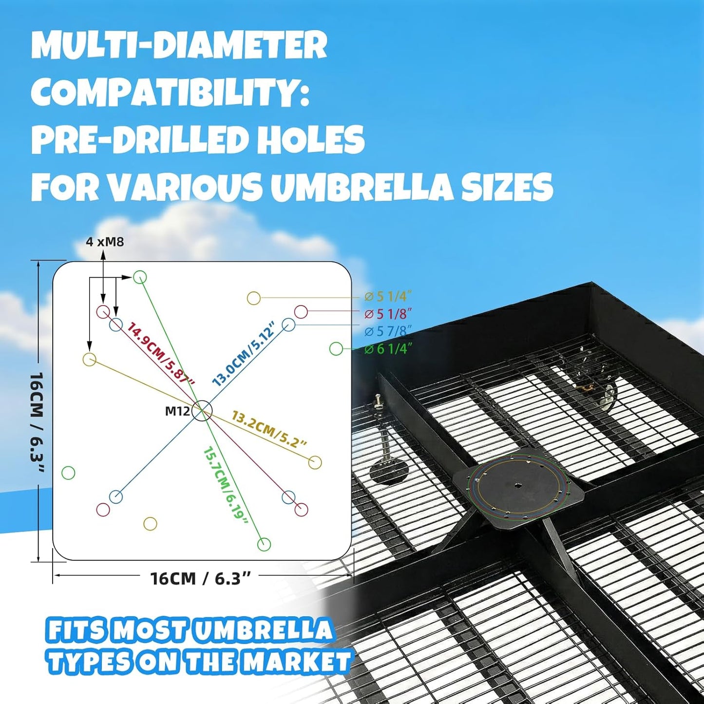Cantilever Umbrella Base with Wheels, Heavy Duty Patio Umbrella Base Fillable with Stones, Large 37.79 Inch Square Base, Steel Frame Outdoor Stand for Offset Umbrellas