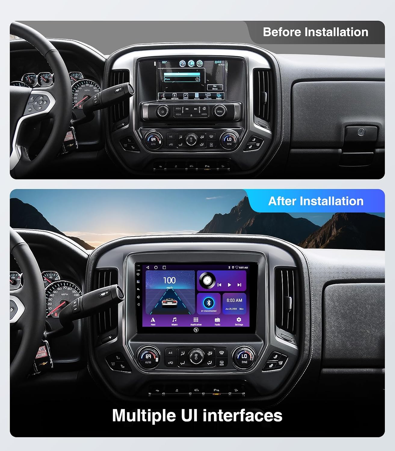 10.2'' Car Stereo Radio for GMC Sierra Chevy Silverado 2014-2018 | HD Touchscreen Carplay/Android Auto/GPS/Bluetooth/AM/FM Radio/HD Backup Cam/SWC