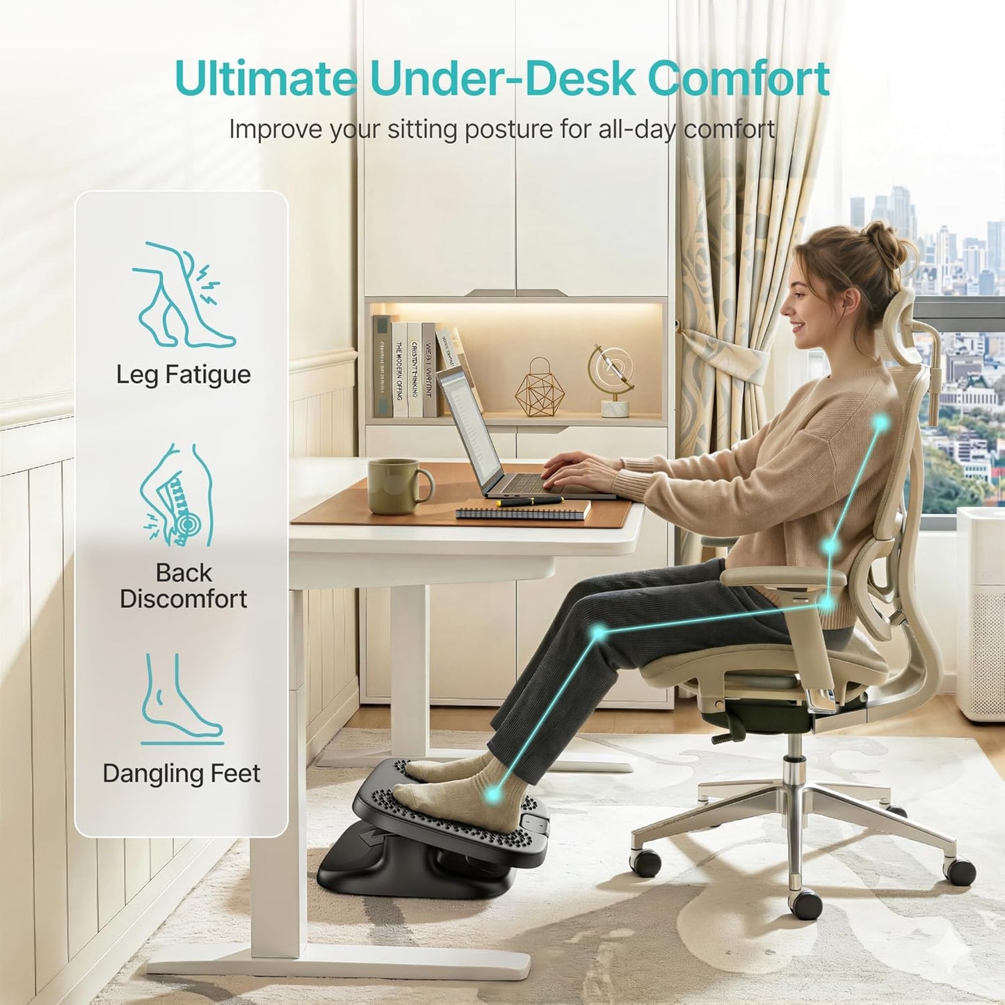 PEGZONE Under Desk Footrest, Adjustable Foot Rest with Height and Degree Angle,Ergonomic Desk Foot Rest with Massage Texture, Foot and Leg Rest for Home & Office Textured Massage Surface
