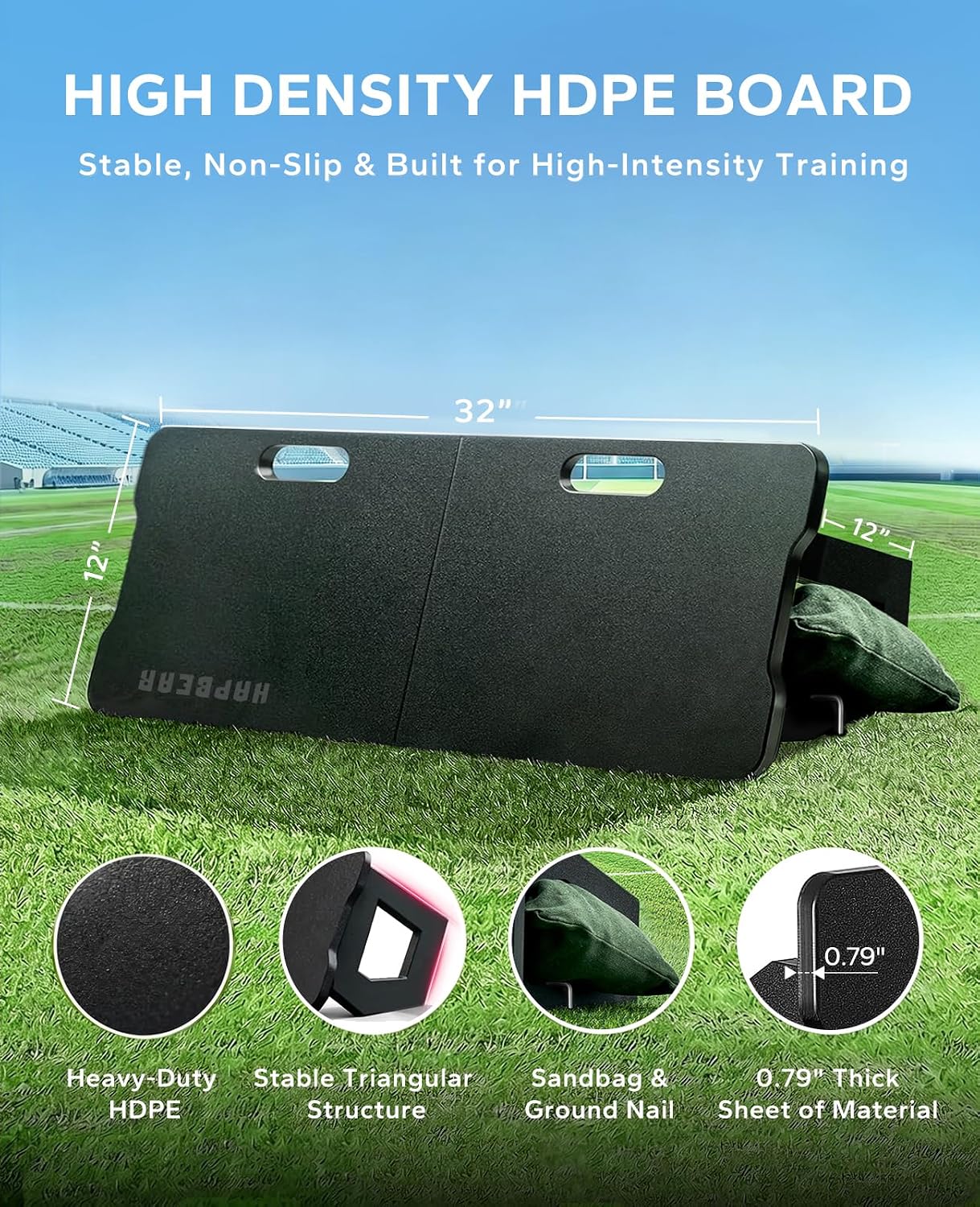 HAPBEAR 5-in-1 Soccer Rebounder Board 32x12, 4-Angle Adjustable, Foldable & Detachable Soccer Training System for Solo Training, HDPE Rebound Wall for Backyard Home Field