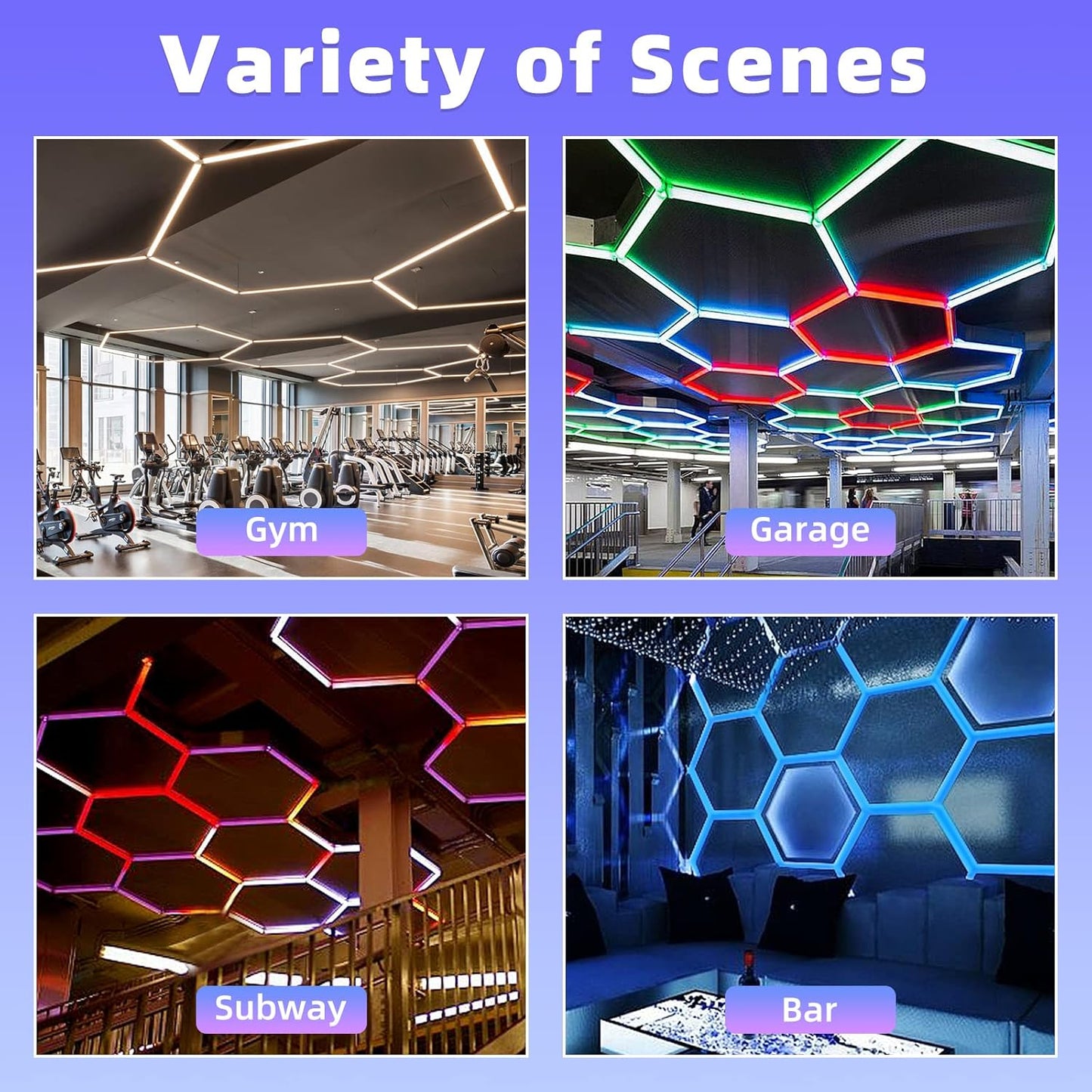 ALLYES RGB Hexagon Light - LED Garage Hexagon Light with 358 Color Modes, Dimmable and Speed Adjustable LED Hexagon Lights, DIY, for Gaming Room,