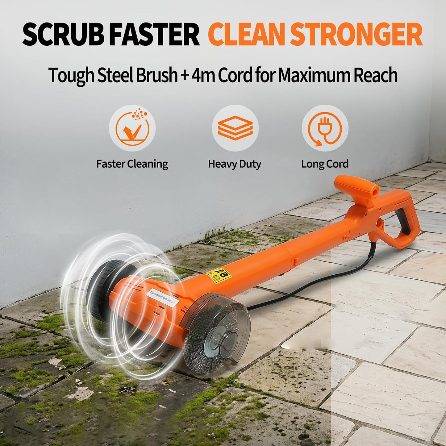 Electric Stand-Up Grout Cleaner 2-in-1 Wire & Hard Brush – Heavy-Duty Floor Scrubber for Tile, Bathroom, Kitchen & Outdoor Weed Cleaning – Ergonomic 13FT Cord Deep Cleaner for Ceramic & Patio Floors