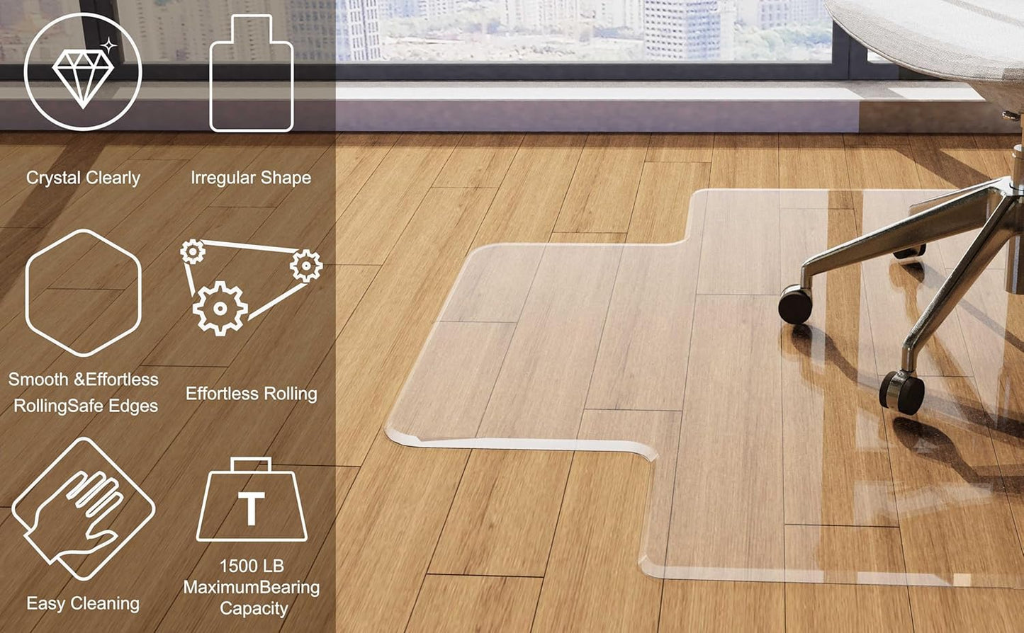 Beveled Edge Office Chair Mat with Lip for Carpet or Hardwood Floor, Crystal Clear 35" x 47" for a Smooth Glide and Easy Roll On/Off, Hard Heavy Duty and Non-Slip Desk Chair Mat