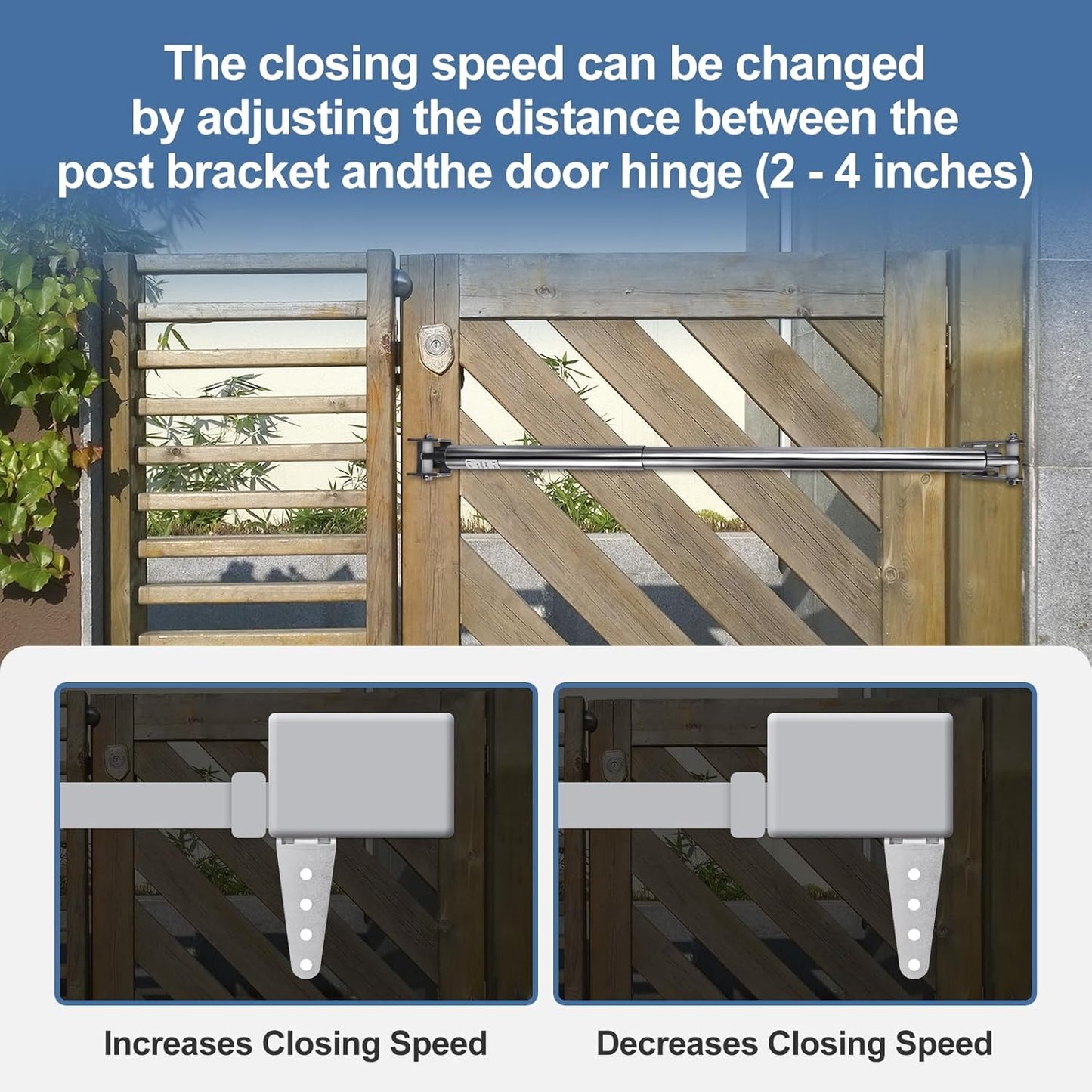 TB600SS Stainless Steel Hydraulic Gate Closer, Rust-Resistant & Weatherproof Automatic Gate Closer with Adjustable Closing Speed, for 150–250 Lbs Vinyl, Steel, Wood and Chain Link Fence Gates