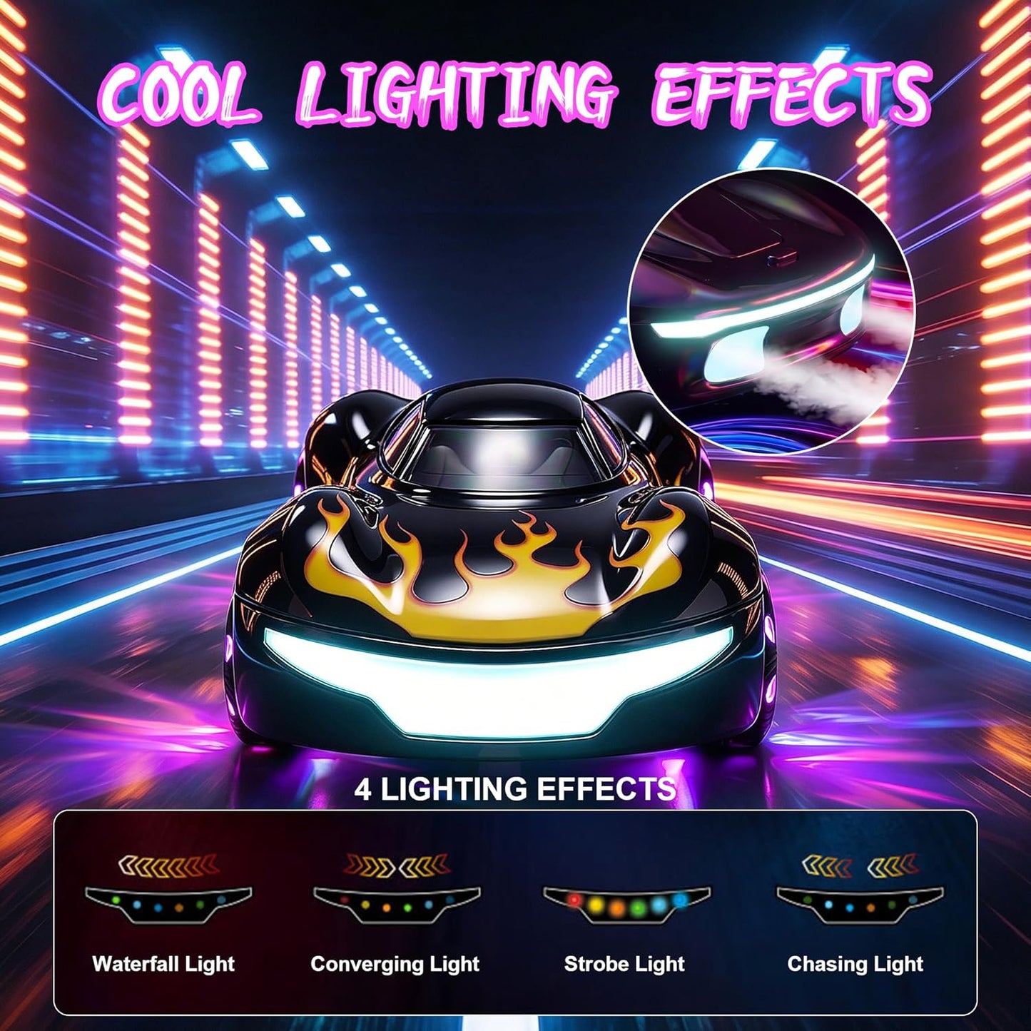 Gesture Sensing RC Stunt Car for Boys 6-12, Hand Controlled Drifting Remote Control Car with Mist Spray & LED, 2.4GHz 50 Min Play Dual Batteries, 360° Spinning, Birthday Gift for Kids, Black