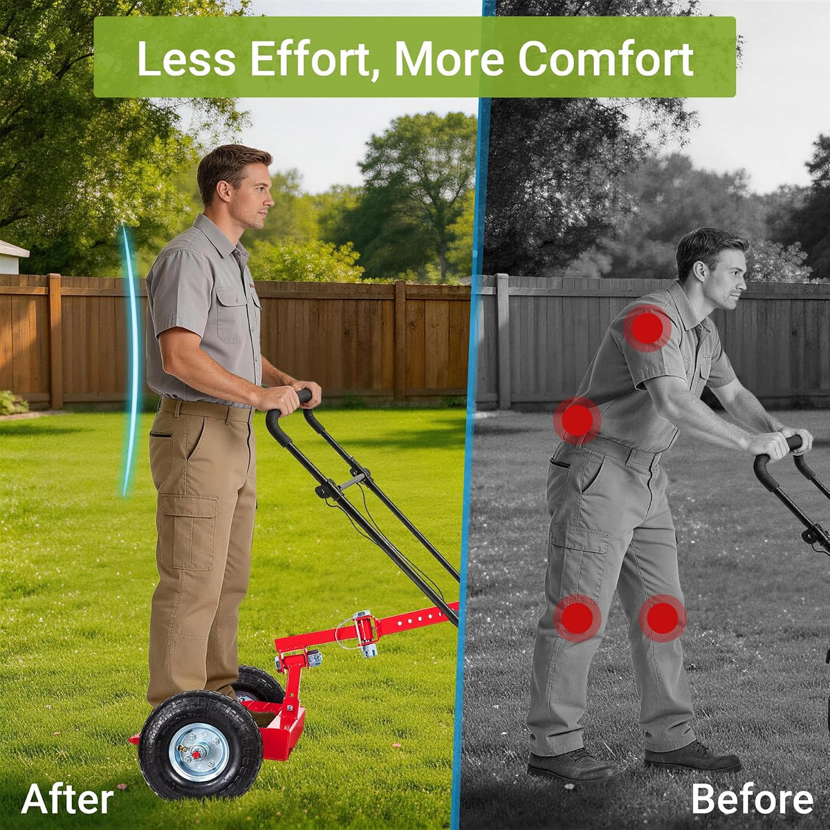 Updated Lawn Mower Wheels Sulky, Red Walk Behind Mower-Sulky