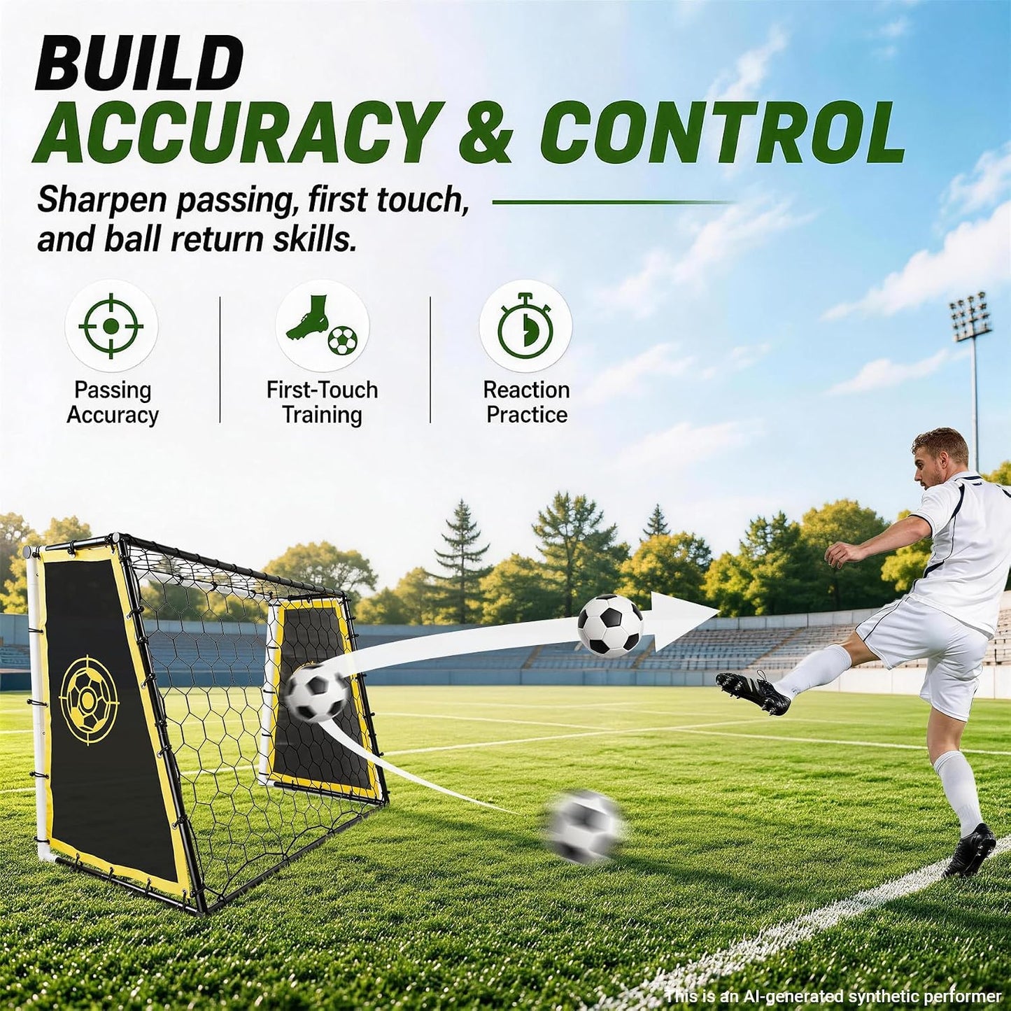 3-in-1 Soccer Goal & Soccer Rebounder, 6x4 ft/7x5 ft Soccer Net | Heavy-duty Steel Frame, 10-Ply Sturdy Net, Practice Shooting, Passing Accuracy & First-Touch Control for All Levels