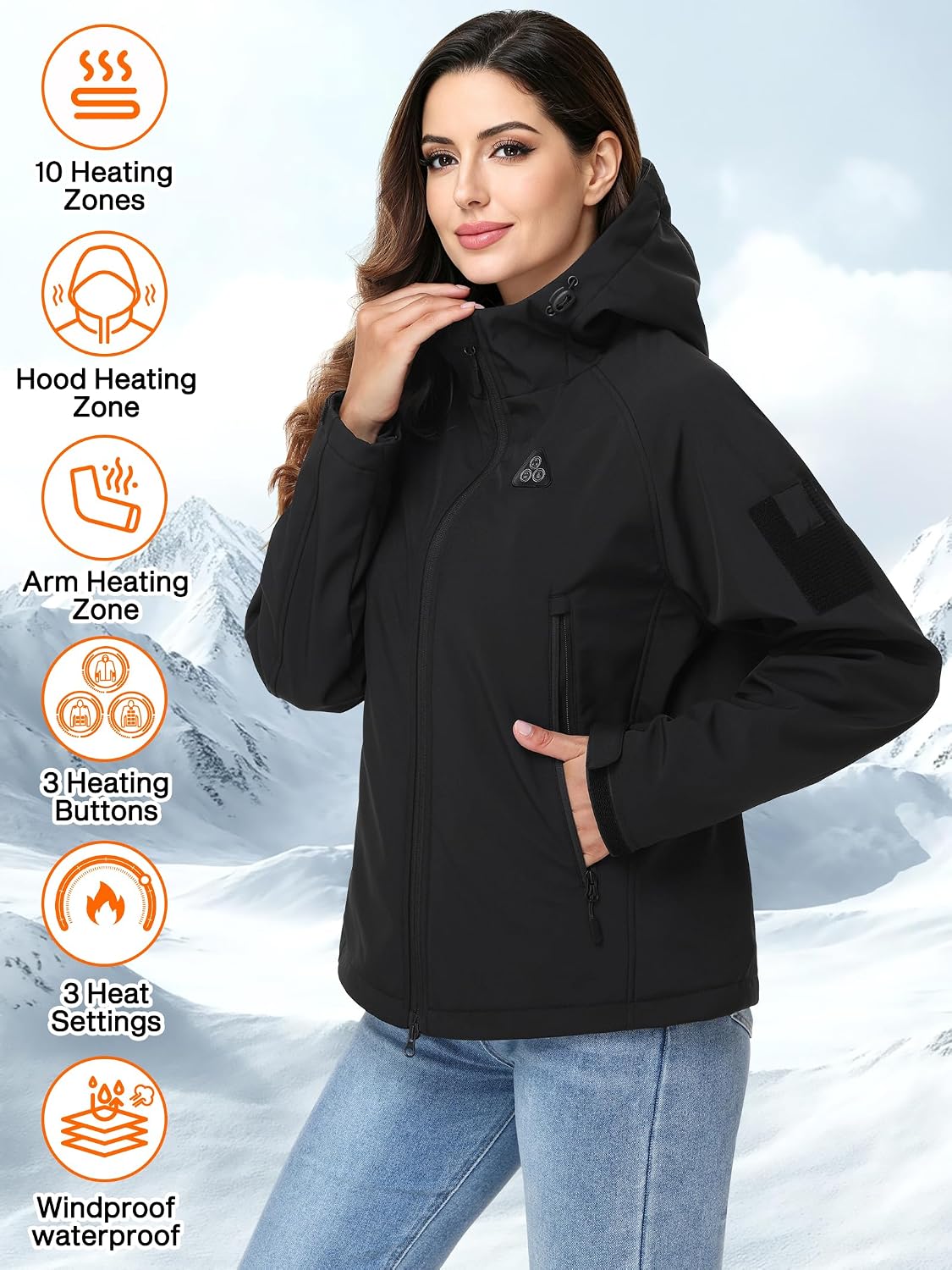 Heated Jacket for Women, 16000mAh High Capacity Power Bank Softshell Jacket Medium Matte Black