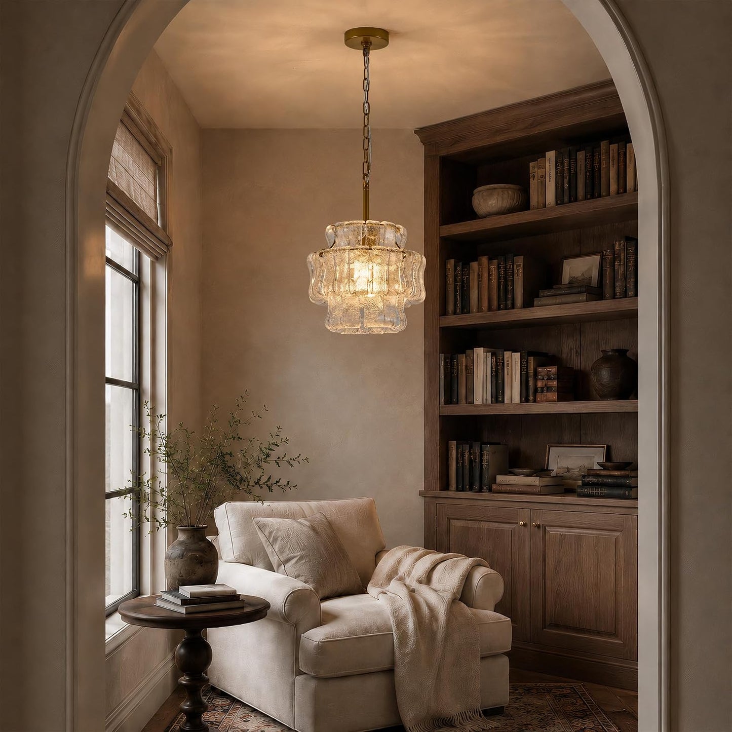 12 Inch Modern Gold Clear Glass Round Chandelier | 1-Light 3-Tier Layered Glass Ceiling Light Fixture for Bedroom, Entryway, Kitchen, Hallway, Closet Gold - Clear Glass 12"