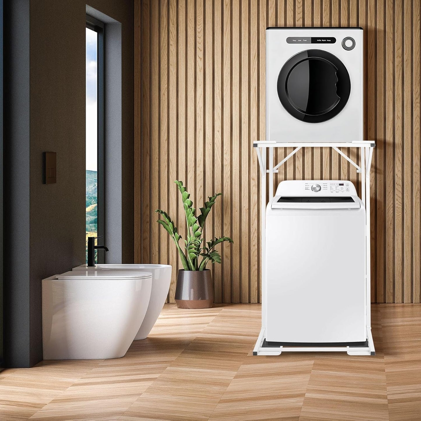 Double Layer Washer and Dryer Stand, 23"Heavy Duty Sturdy Steel Washer Dryer Stand, Work Well with Most Washer Dryer Models