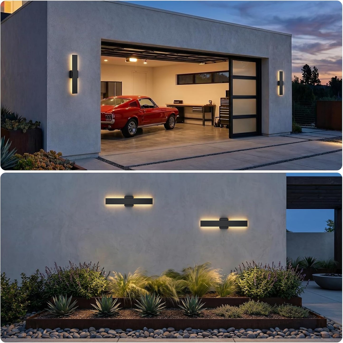 2 Pack 23.6 inch Modern LED Outdoor Wall Light, 3000K 4500K 6000K 10%-100% Dimmable Lights for Outside, IP65 Waterproof Exterior Long Wall Lights for House, Porch, Garage, Patio, Yard, Entrance Black