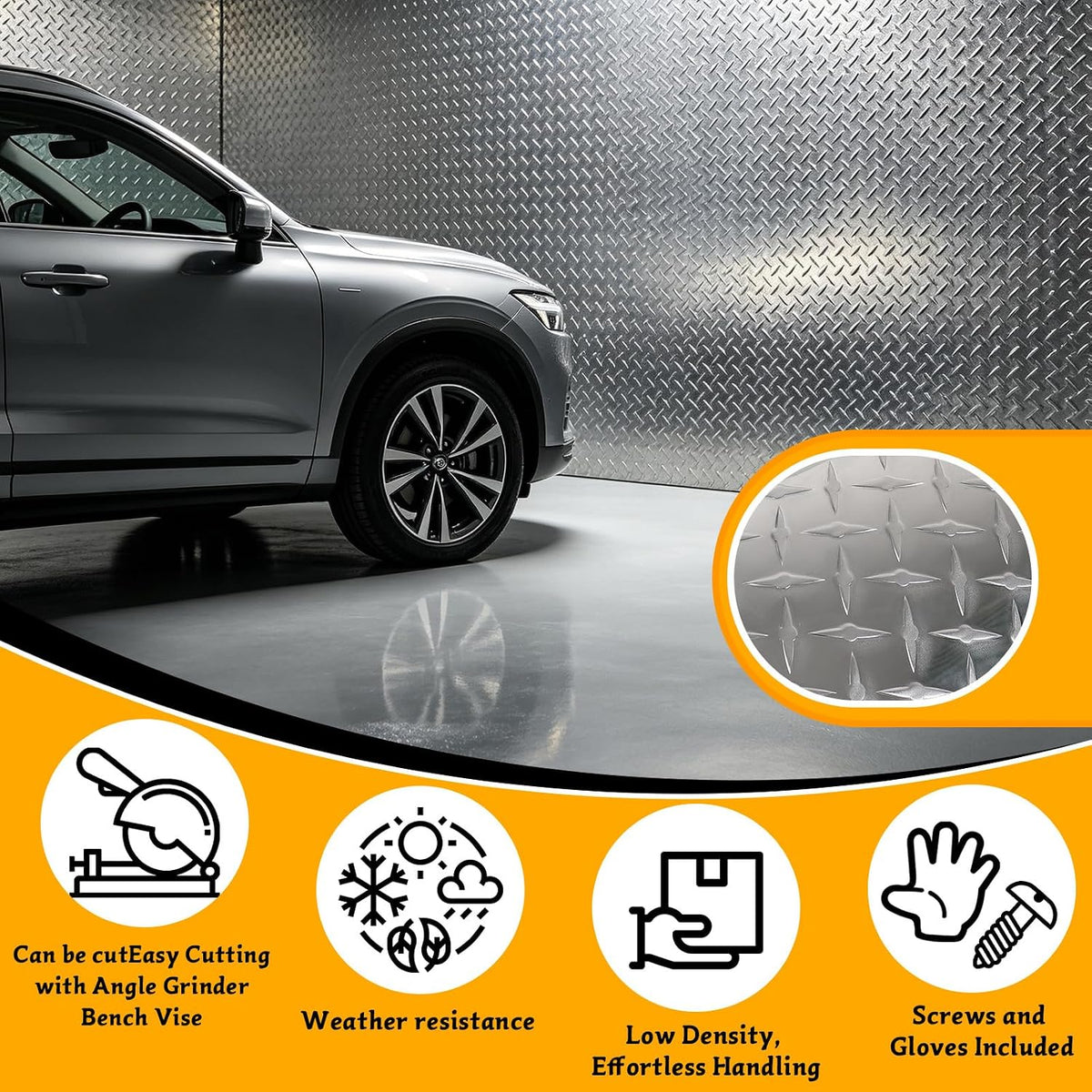 24" x 120" Aluminum Diamond Plate - Heavy Duty Pattern, Slip-Resistant 0.055" Thick Aluminum Pattern Sheet with Gloves & Rivets Great for RV Steps, Trailer, Garage Walls, Truck Repair & Home Decor