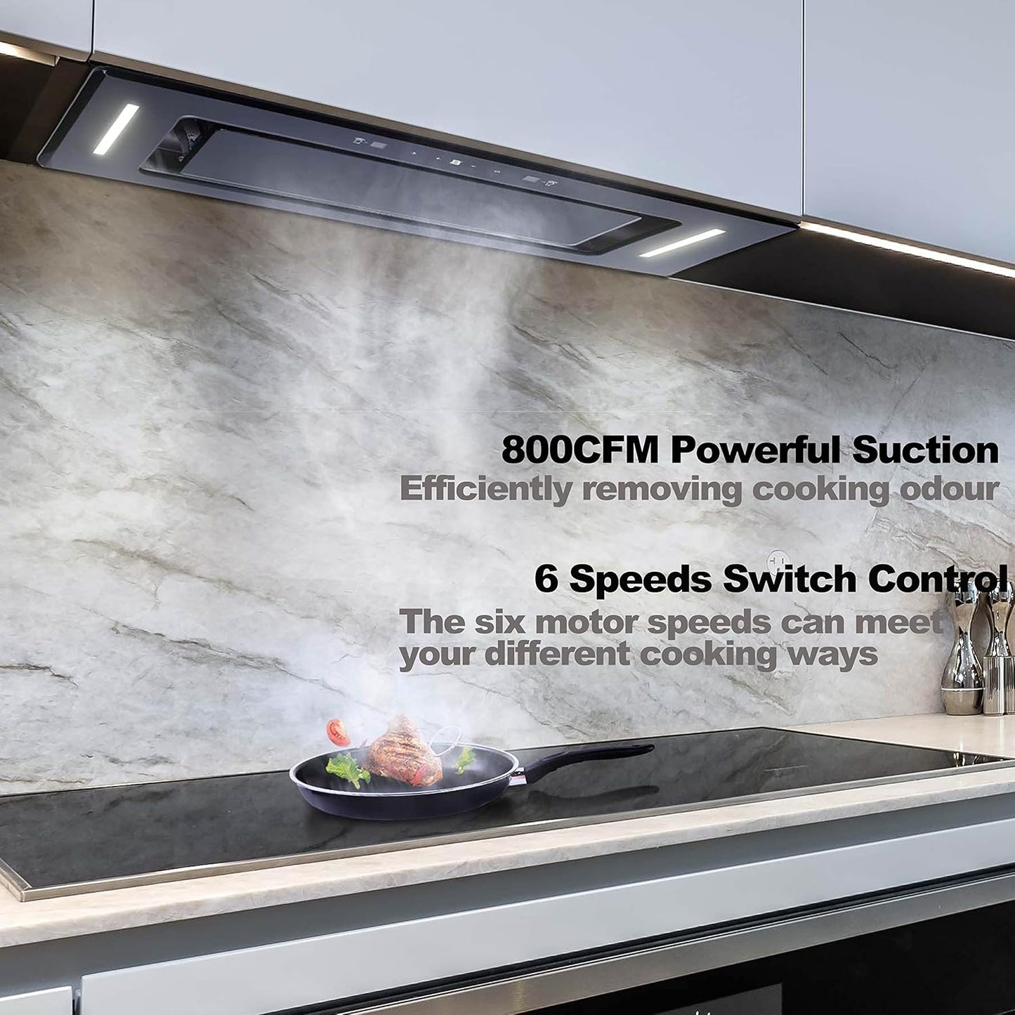 EVERKITCH Insert 30inch Range Hood with Powerful yet Quite Brushless DC Motor, Black Glass, Built in Stove Hood, Stainless steel Filter, Kitchen Vent