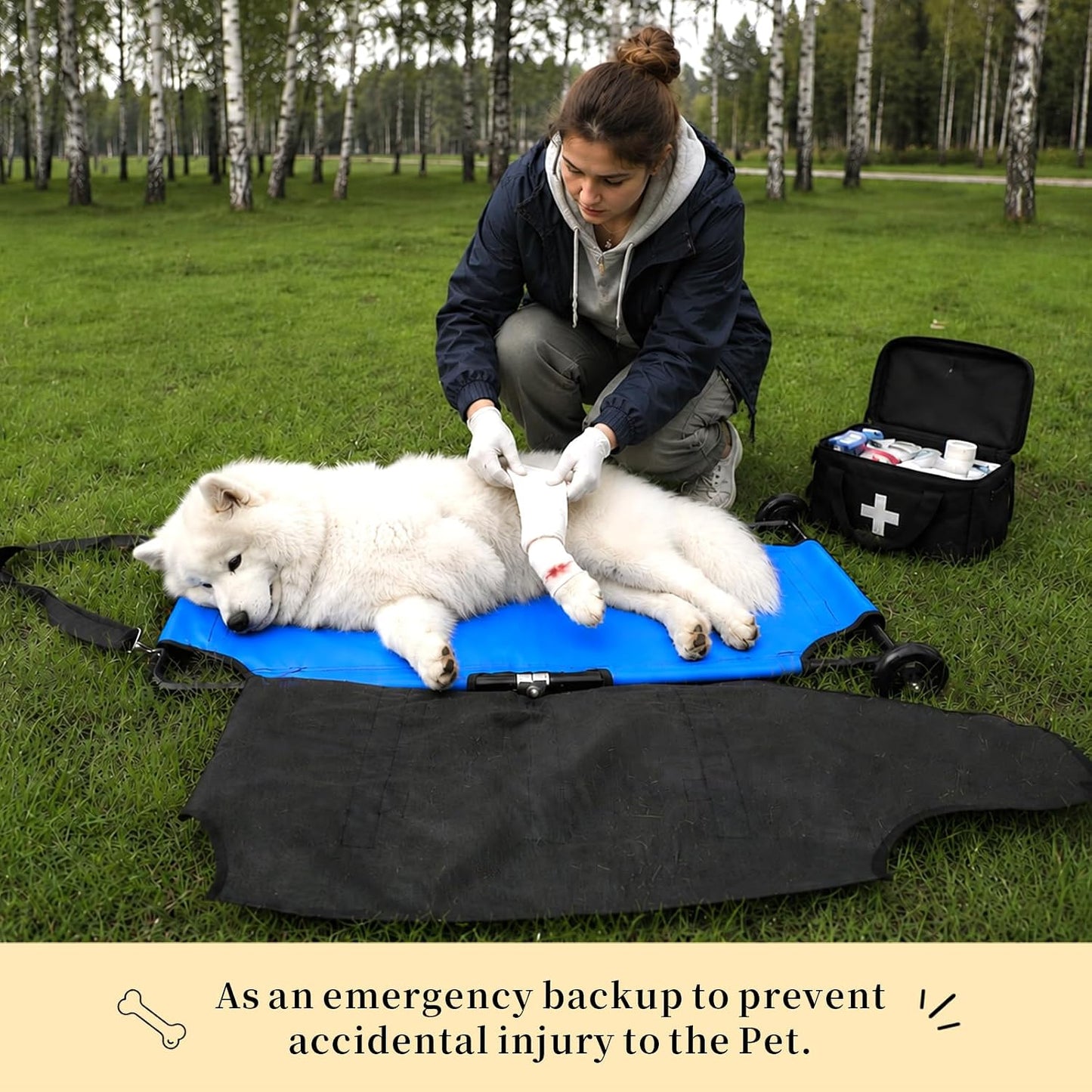 300LBS Pet Rescue Stretcher for Large Dogs, 45" x 22" Dog Transport Stretcher with Belt and Wheels, Foldable Pet Stretcher for Injured Disabled Large Dogs Pet First Aid Transport
