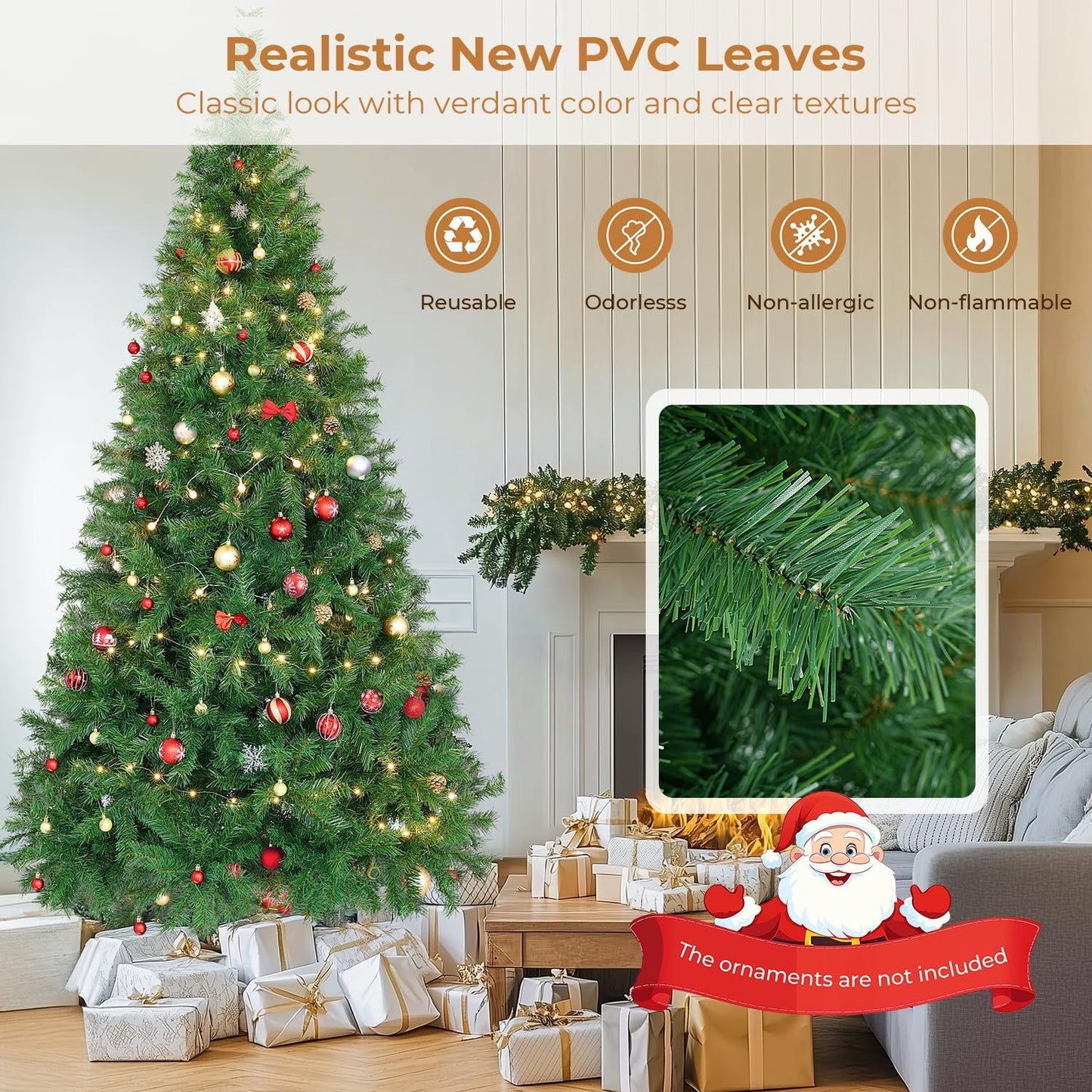 7.5 ft Artificial Christmas Tree with 1300 PVC Branch Tips, Holiday Xmas Tree with Foldable Base and Easy Assembly, Indoor Christmas Trees for Yard