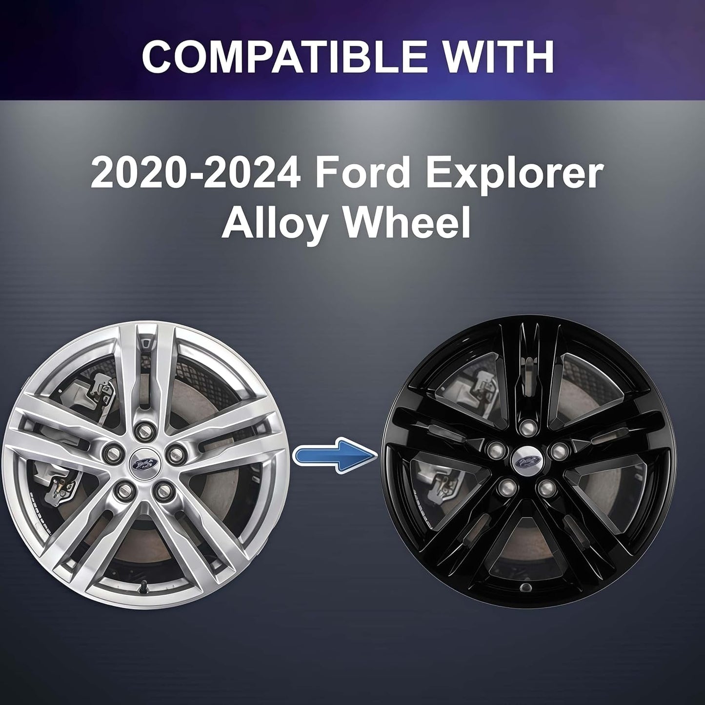 18 inch Wheel Skins compaitble with Ford Explorer 2020-2024; Set of 4 Wheel Covers ; Glossy Black