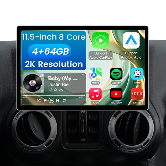 11.5 Inch 8 Core 4GB+64GB Car Radio Stereo for Jeep Wrangler JK Compass Grand Cherokee Dodge Ram, 2K Touchscreen Android 13 Head Unit with Wireless CarPlay & Android Auto, Backup Camera, AM/FM Radio