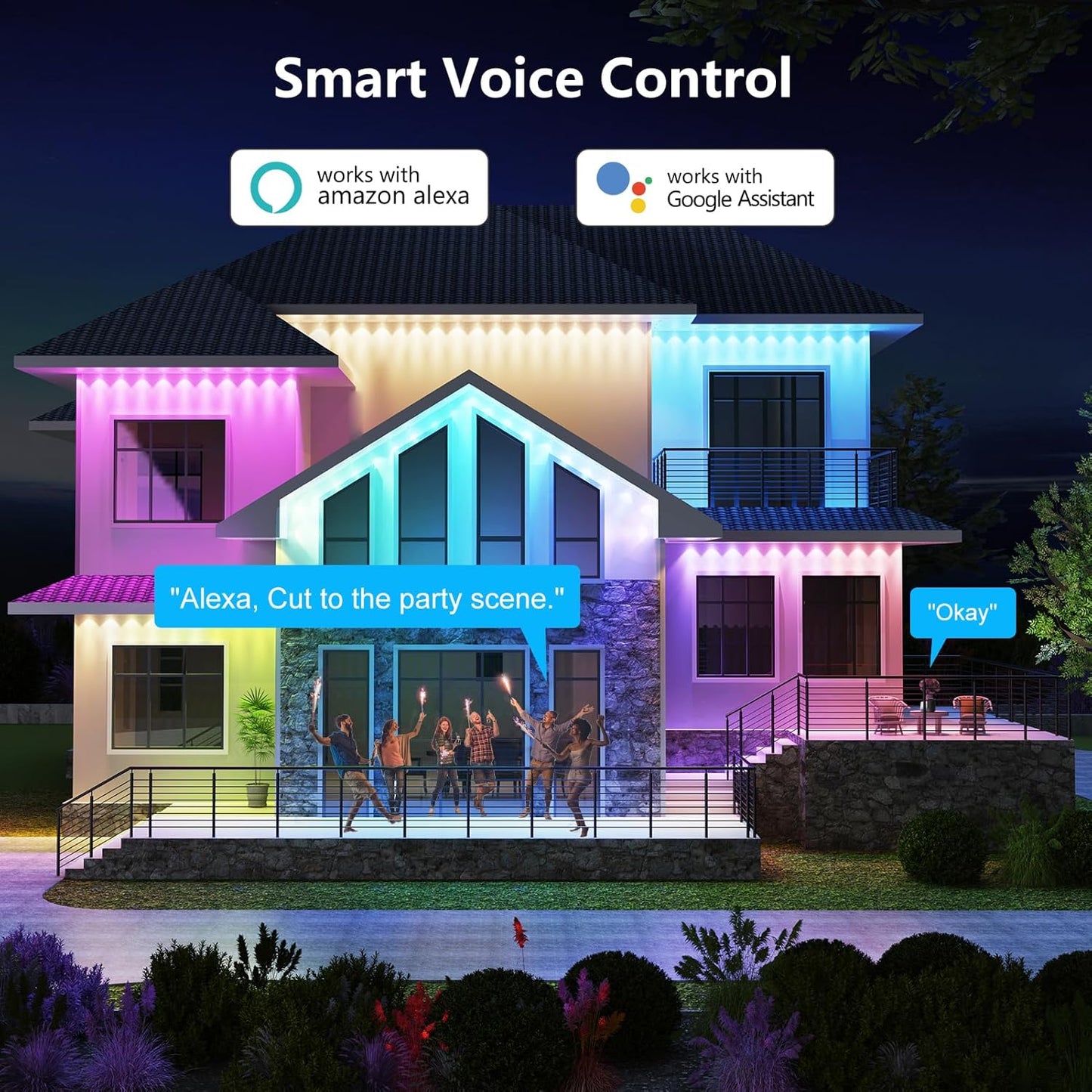 DeerTalk Permanent Outdoor Lights for House LED Trim Lights Bluetooth WiFi Smart ICRGB Permanent String Light Year Round Holiday Eaves Lighting Everlights Work with Alexa Google, 72LED 100FT