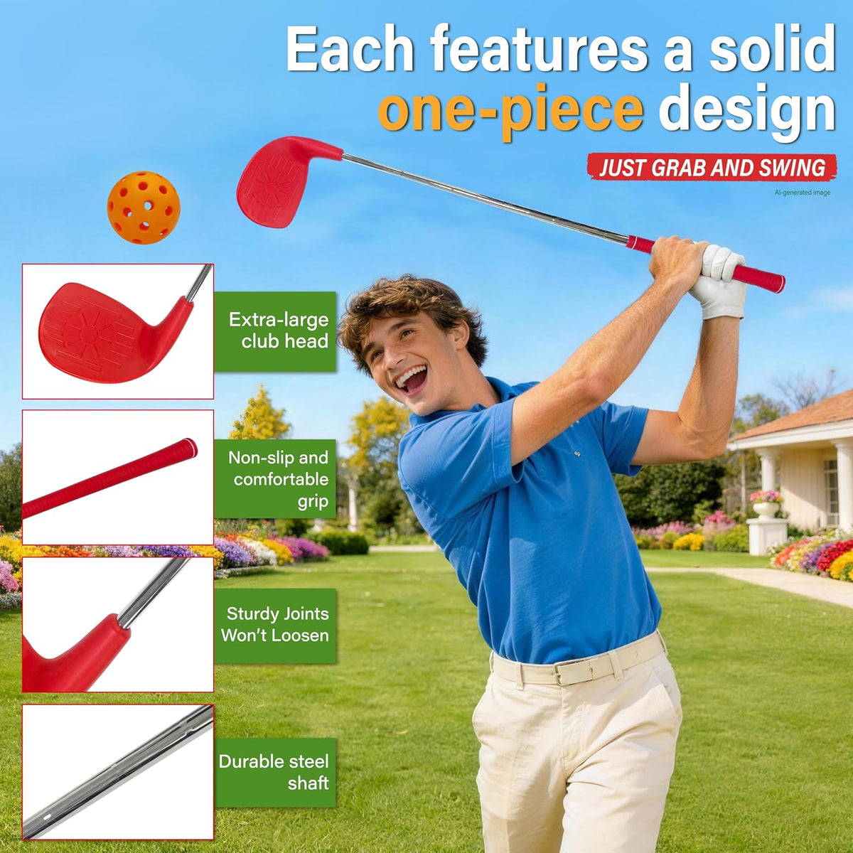 6-Hole Portable Golf Game Set with 3 Right Clubs, Carry Bag