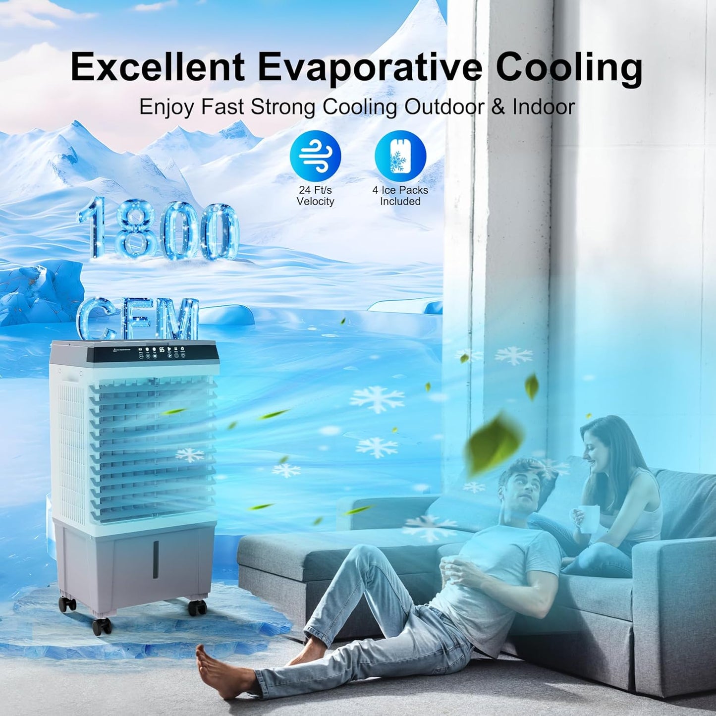 MEPTY Evaporative Air Cooler, 3-in-1 Cooler Fan, Personal Cooler with 3 Speeds and 9 Wind Effects for Home/Office/Bedroom