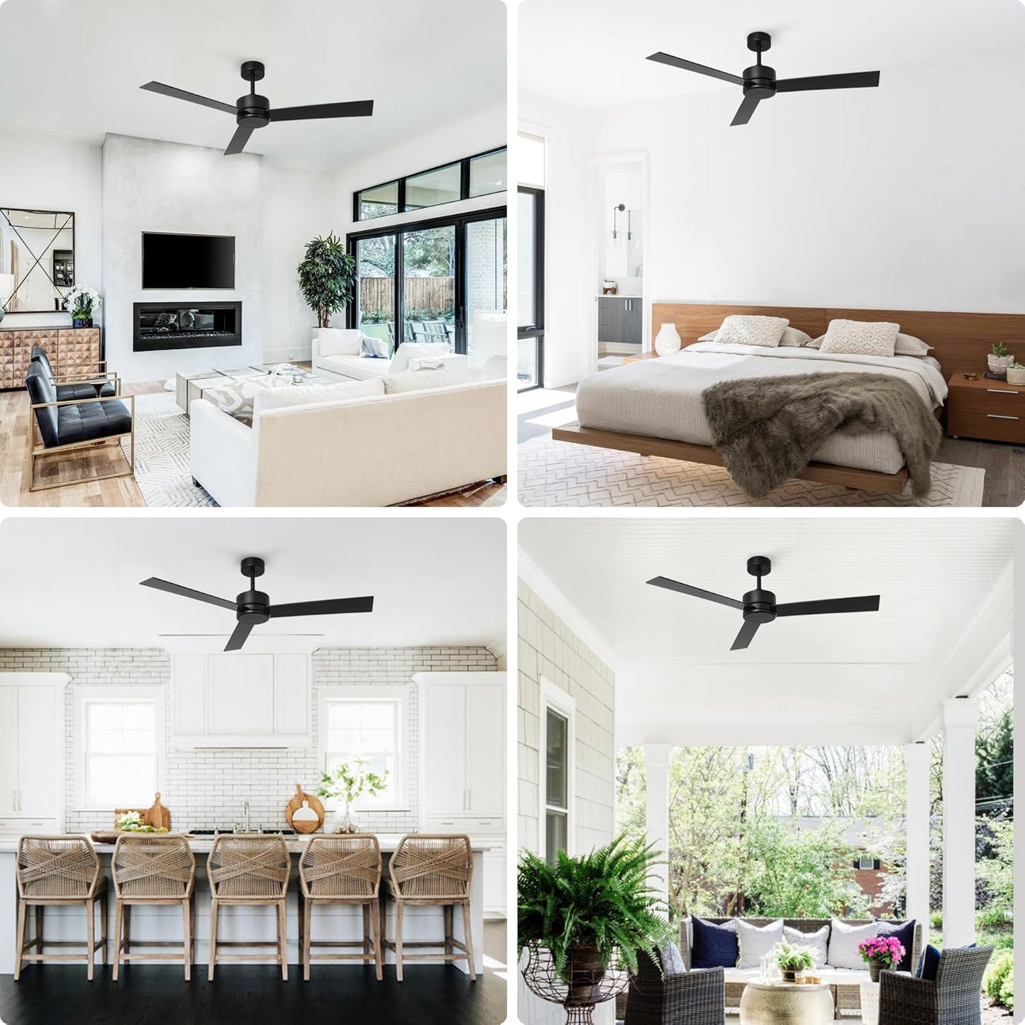 IHomeAdore Ceiling Fan without Light, 52 Inch Modern Ceiling Fan No Light with Remote for Living Room Badroom, 3 Blades,DC Motor