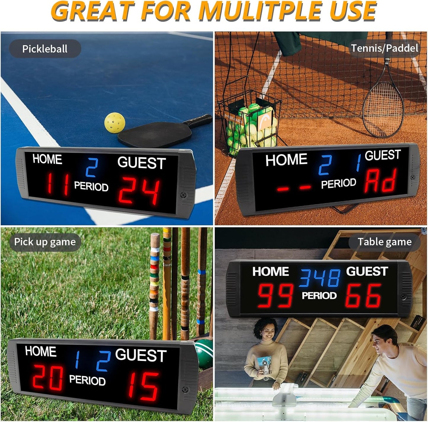 LED Scoreboard Score Keeper 4 Modes Electronic Digital Scoreboard - GI7D with Remote and Buzzer for Basketball,Volleyball